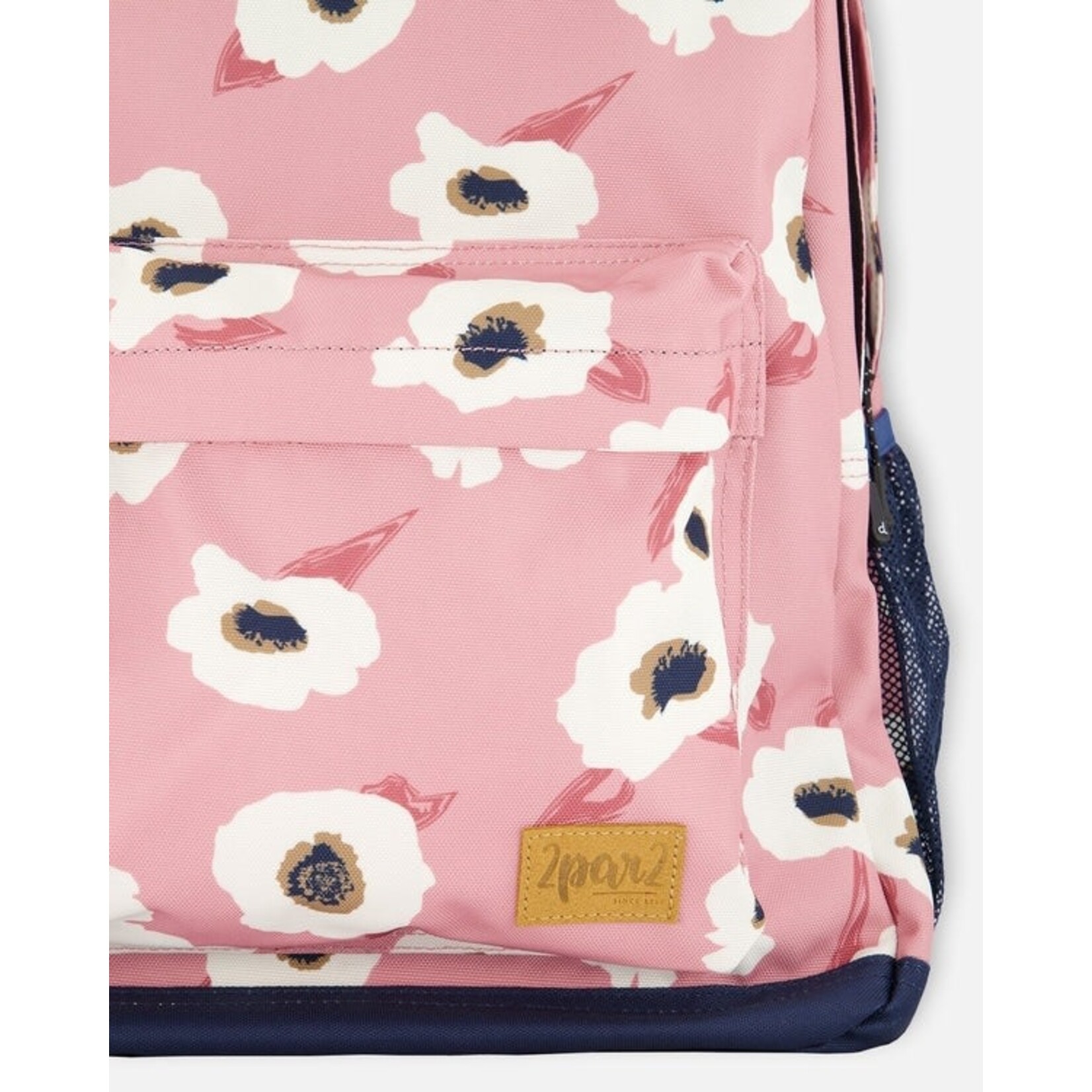 Deux par Deux DEUX PAR DEUX - Sac à dos rose avec imprimé de fleurs blanches 'Retour à l'école'