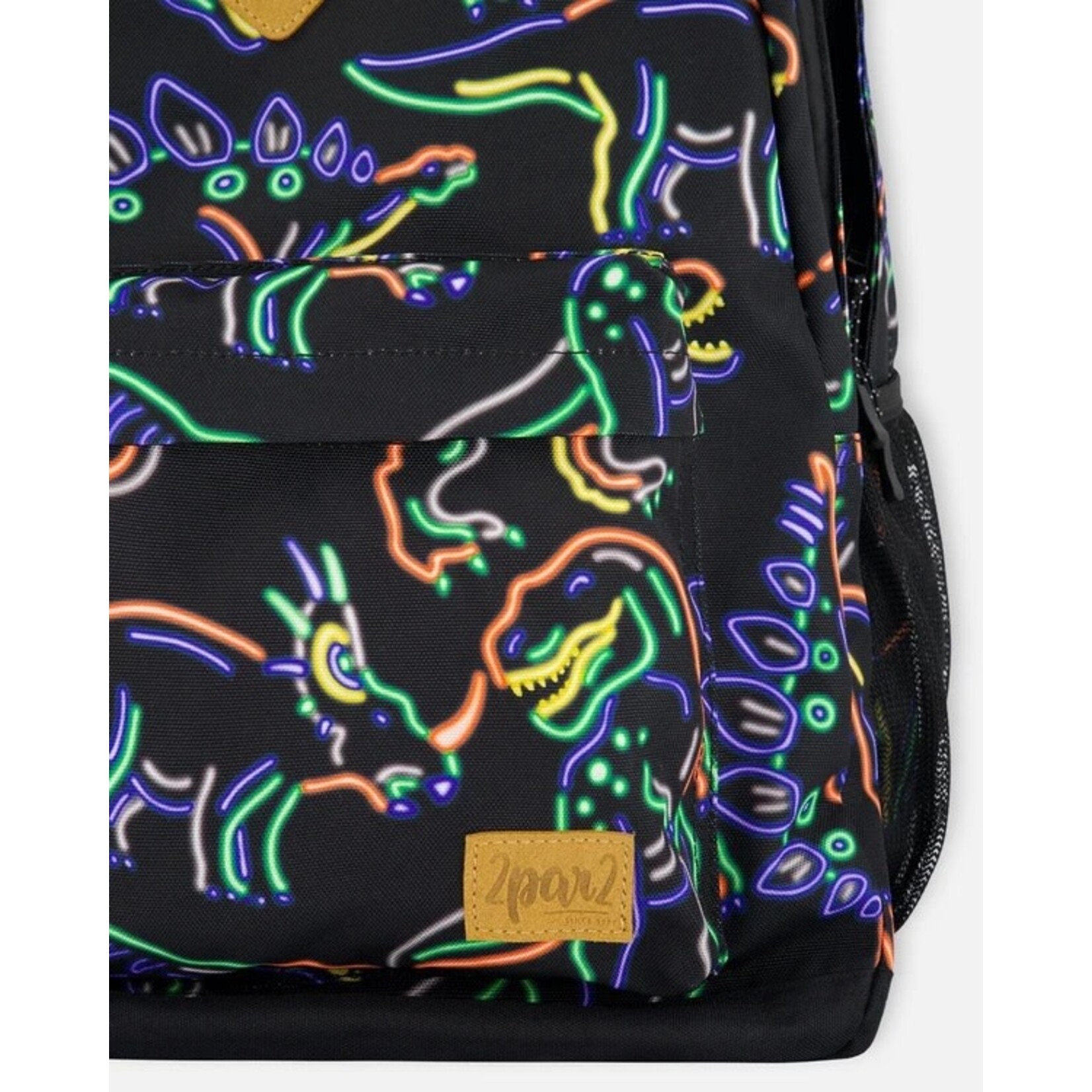 Deux par Deux DEUX PAR DEUX - Black Backpack with Neon Dino Print 'Back to Cool!'