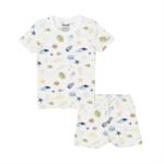 Coccoli COCCOLI - White Two-piece Short Pyjamas Set with Seashells Print