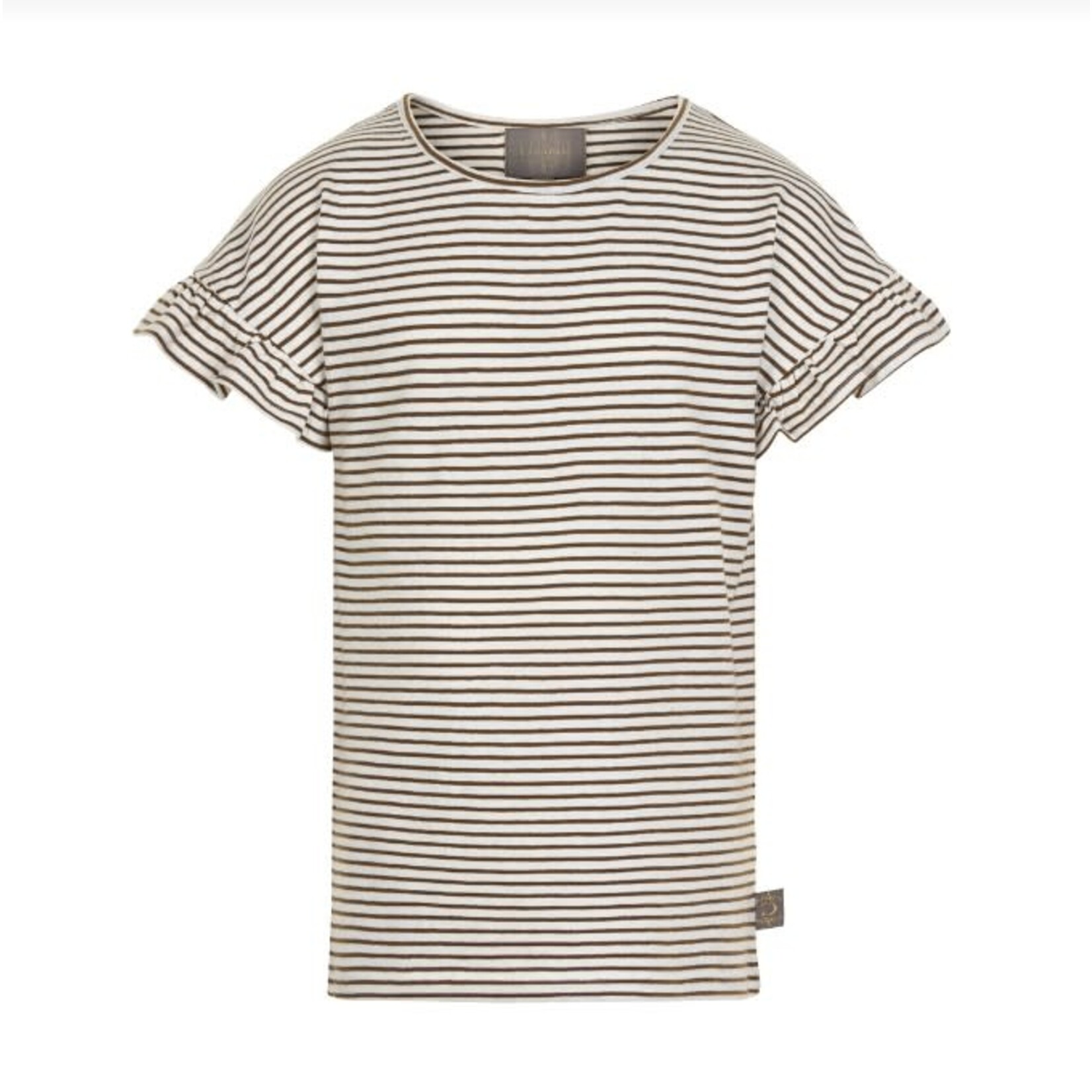 Creamie CREAMIE - Ruffle sleeve t-shirt with fine brown stripes