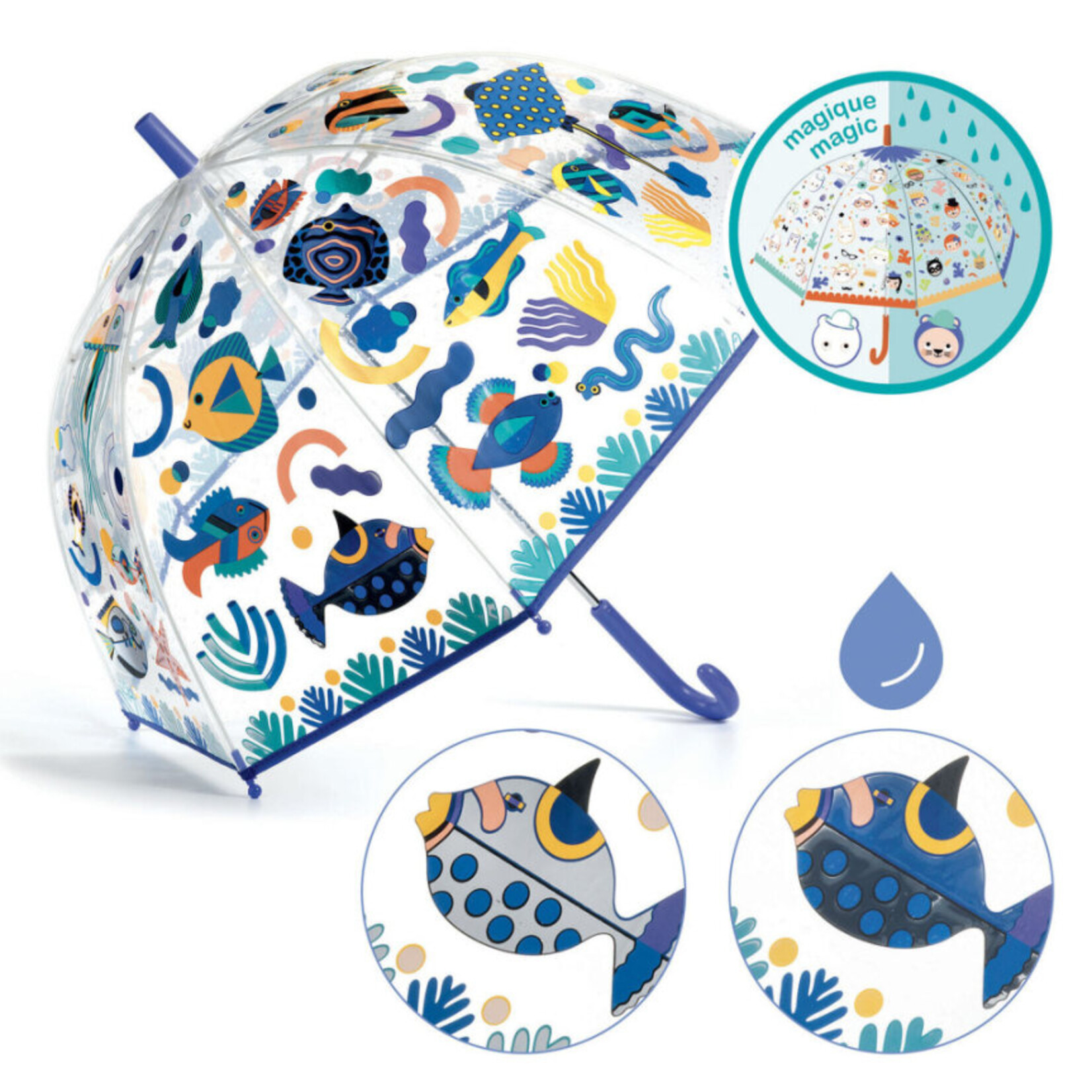 Djeco DJECO - Transparent color changing children's umbrella 'Fish'