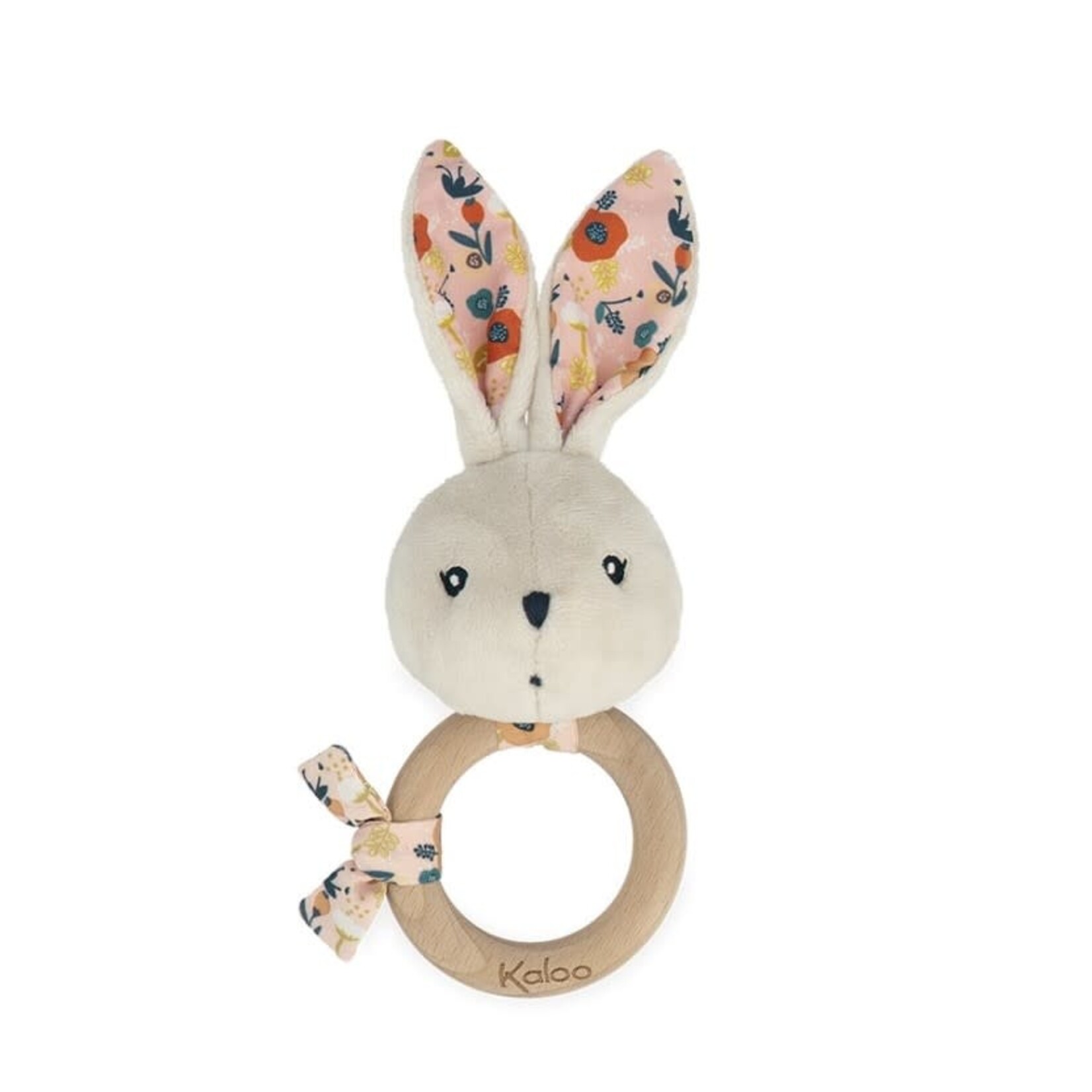 Kaloo KALOO - Rabbit rattle with wooden ring - Poppies