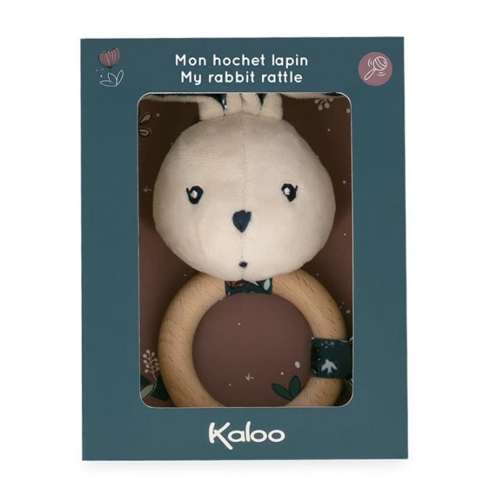 Kaloo KALOO - Rabbit rattle with wooden ring - Nature