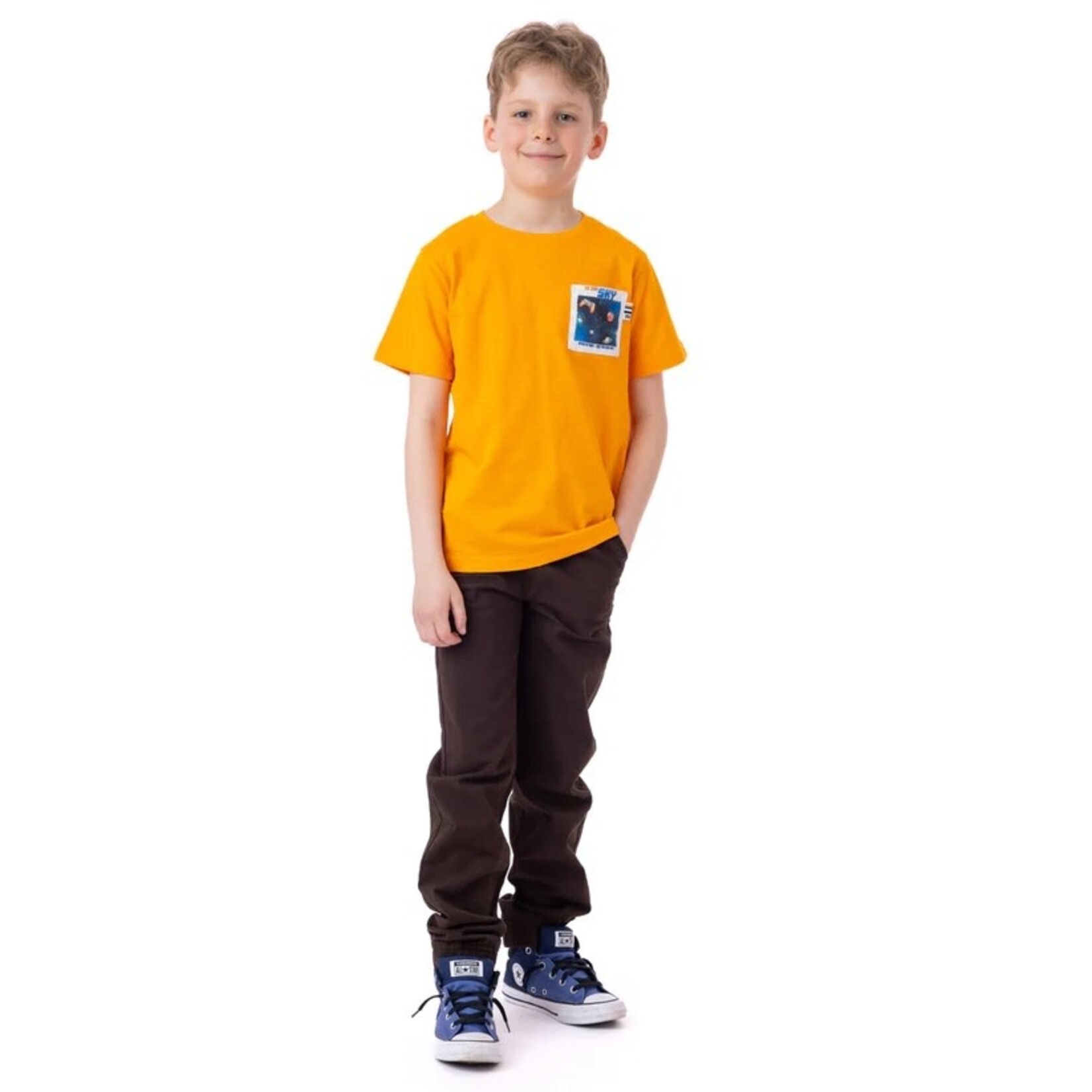 Nanö NANÖ - T-shirt orange fluo avec poche à imprimé de l'espace 'Vitesse de la lumière'