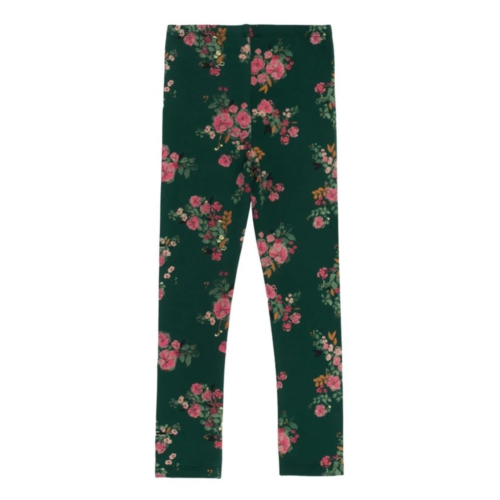 Nanö NANÖ - Forest Green Leggings with Pink Flower Print 'Monet's Gardens'