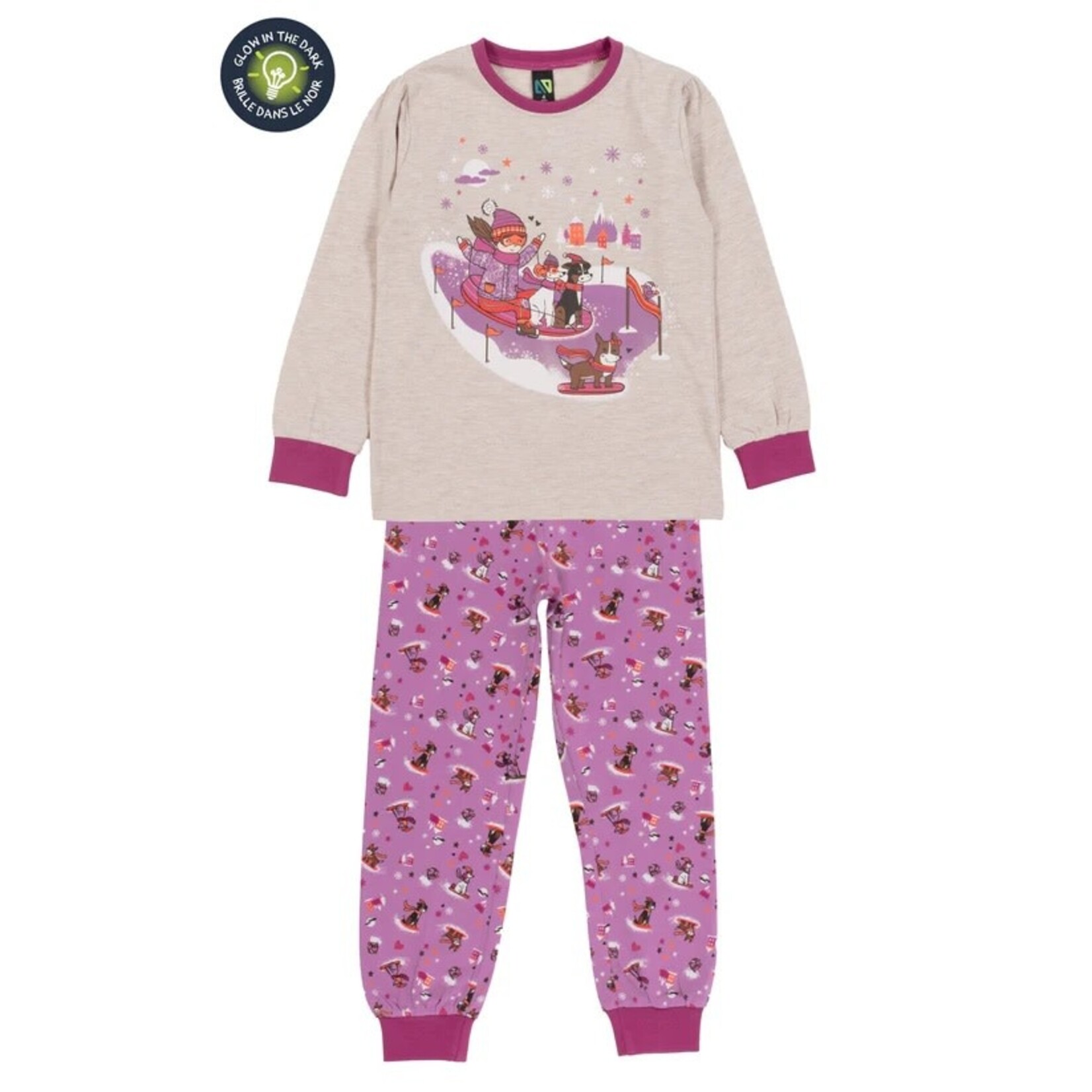 Nanö NANÖ - Pyjama 2 pièces beige chiné et mauve avec imprimée de glissades hivernales