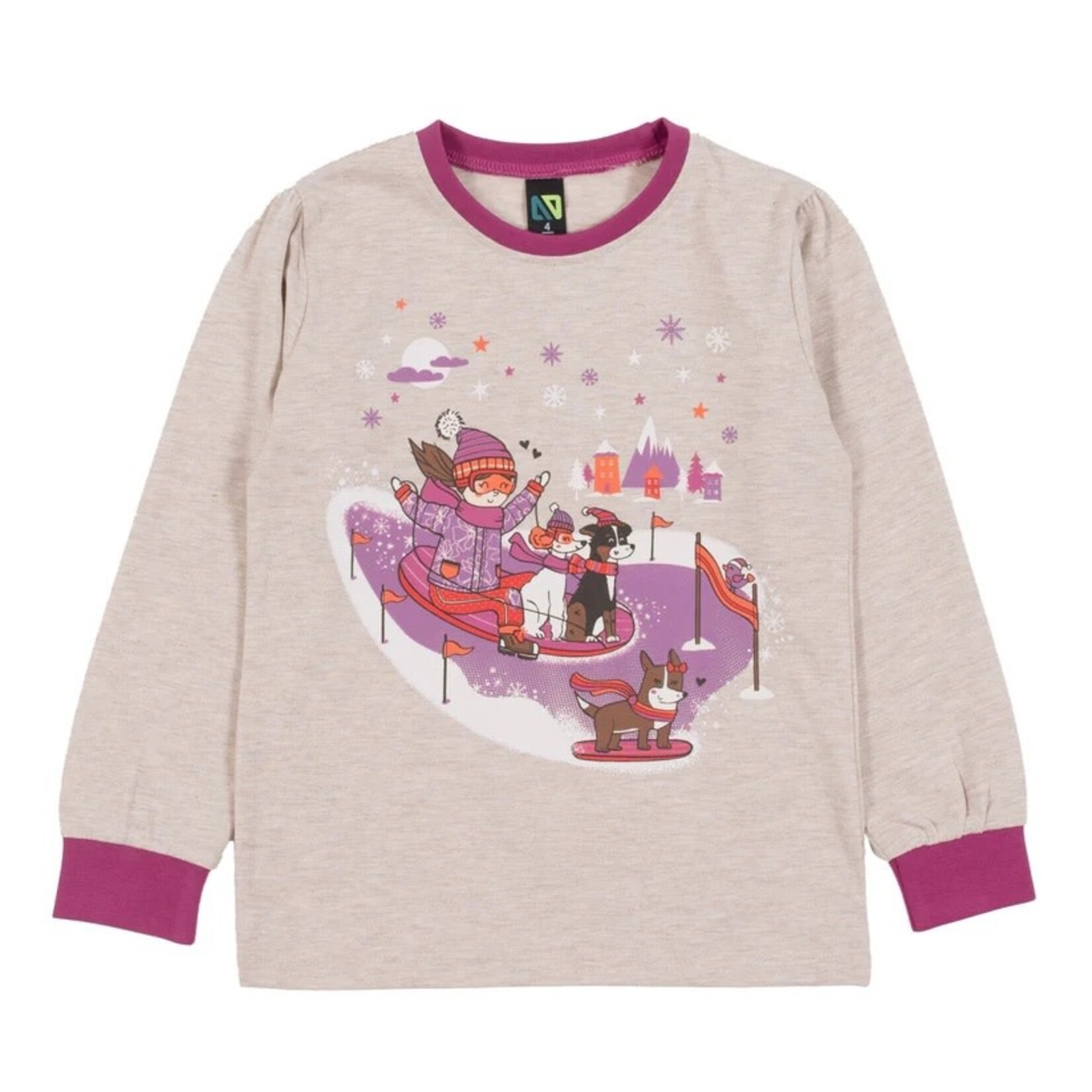 Nanö NANÖ - Pyjama 2 pièces beige chiné et mauve avec imprimée de glissades hivernales