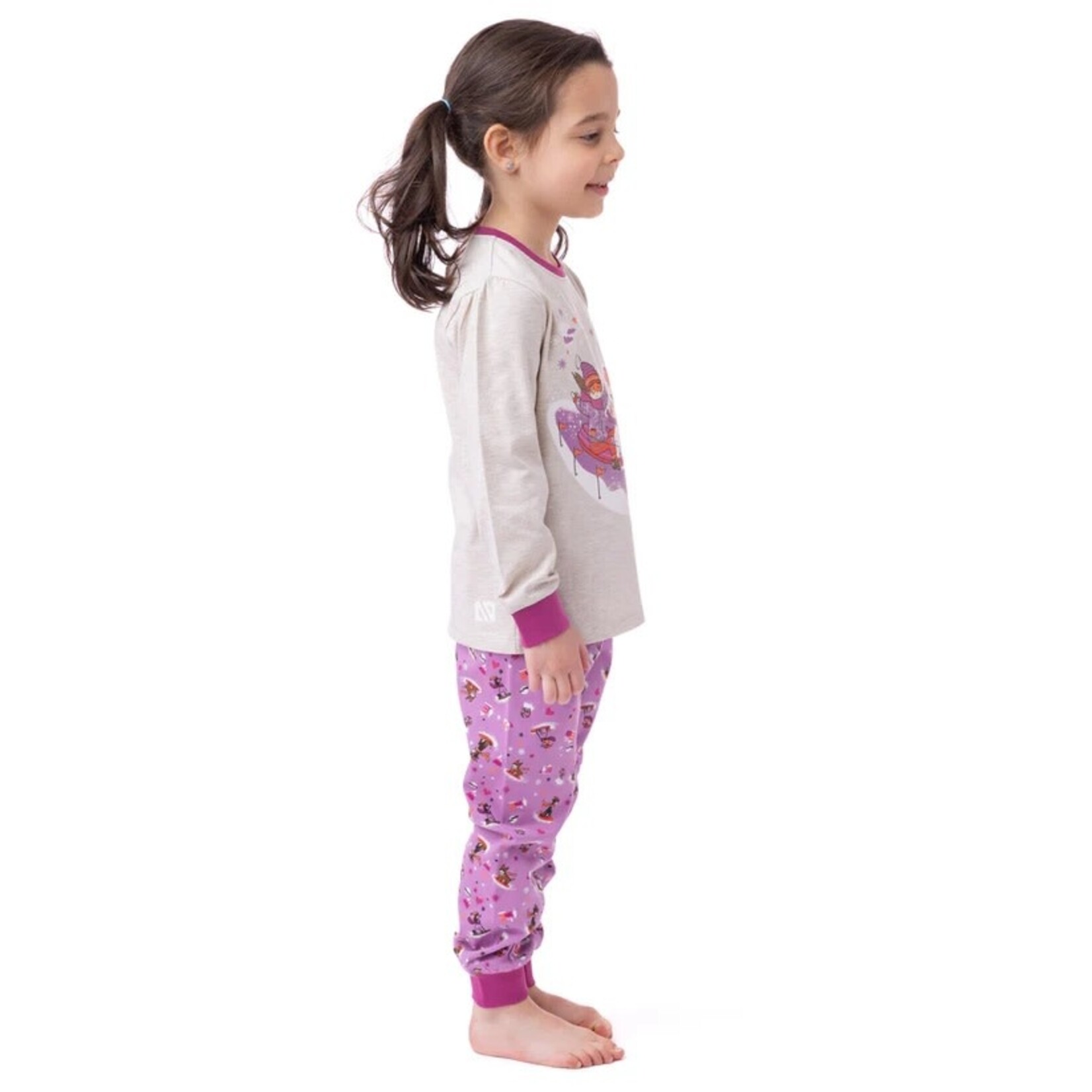 Nanö NANÖ - Pyjama 2 pièces beige chiné et mauve avec imprimée de glissades hivernales