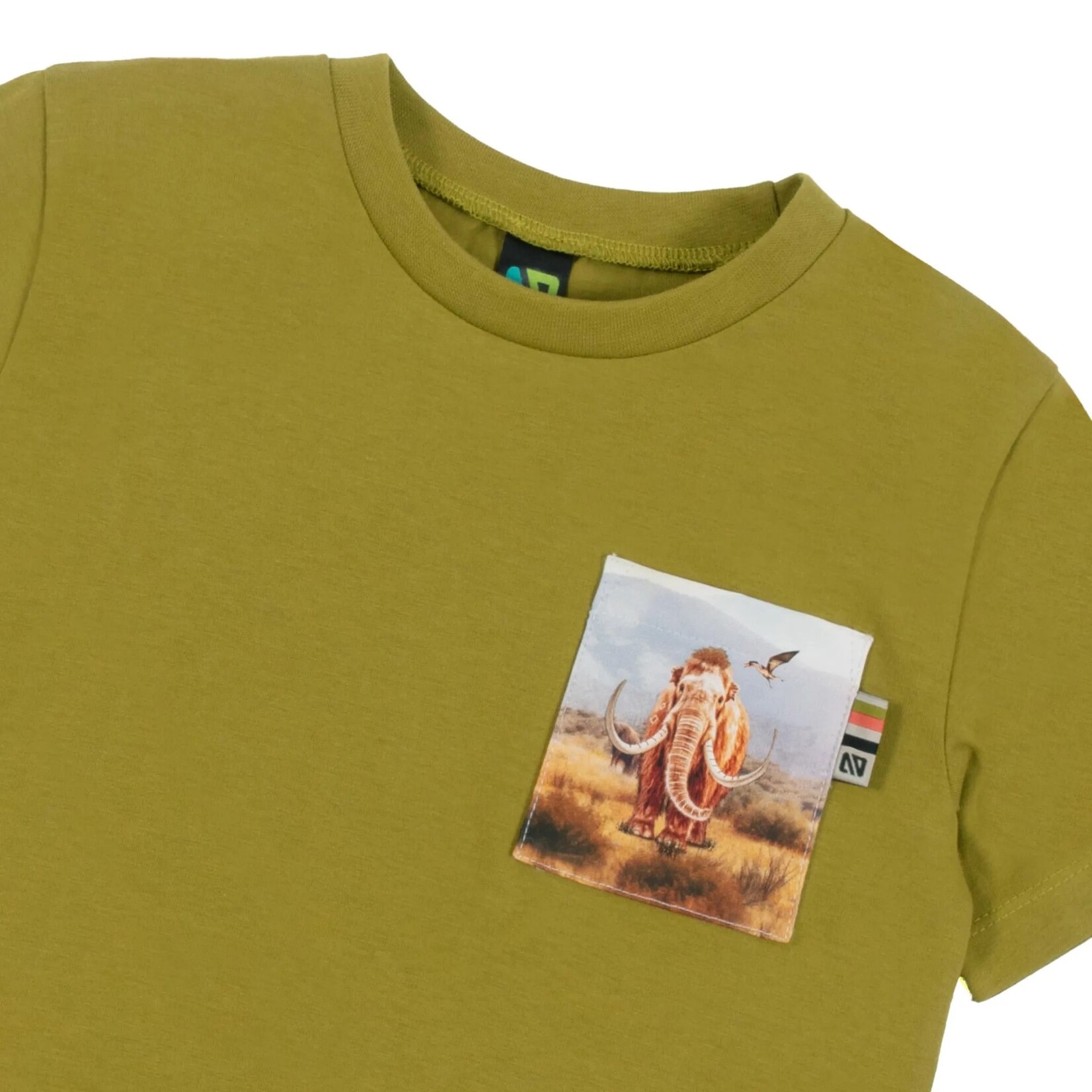 Nanö NANÖ - T-shirt vert olive avec poche à imprimé de mammouth 'Nature sauvage'