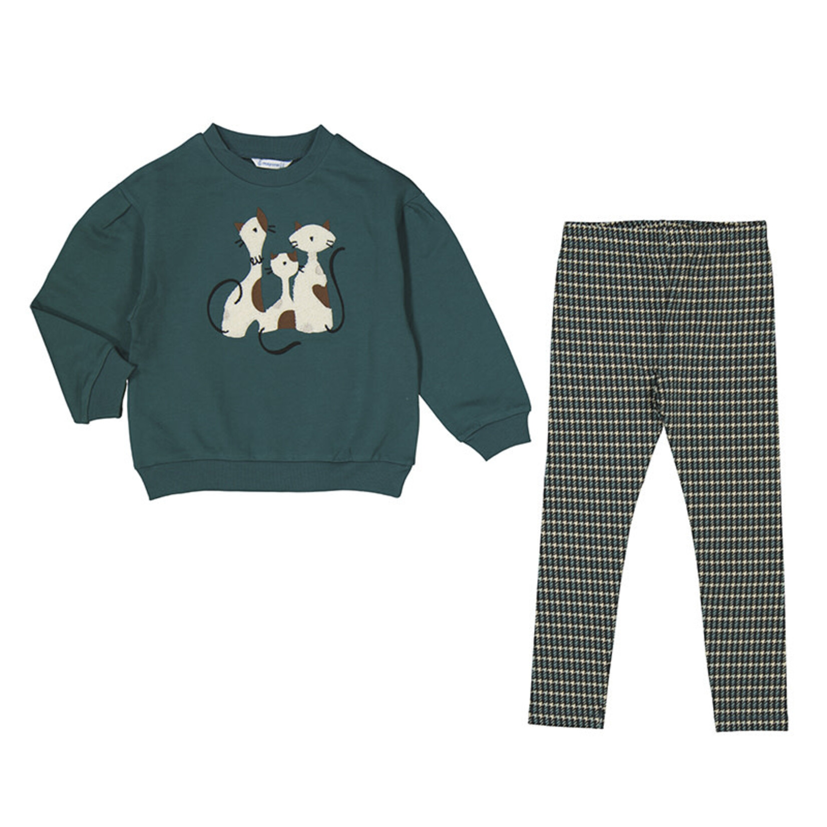 Mayoral MAYORAL - Two-piece set composed of a sweater with cat appliqué and a checkered legging