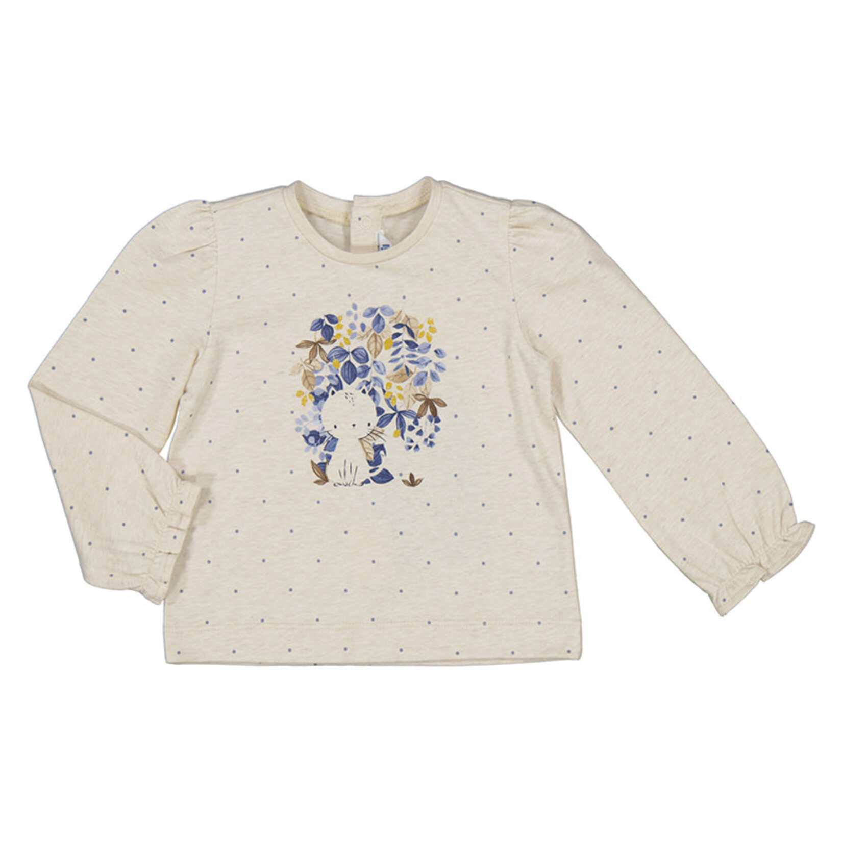 Mayoral MAYORAL -Beige polka dot sweater with puff sleeves and floral kitten print