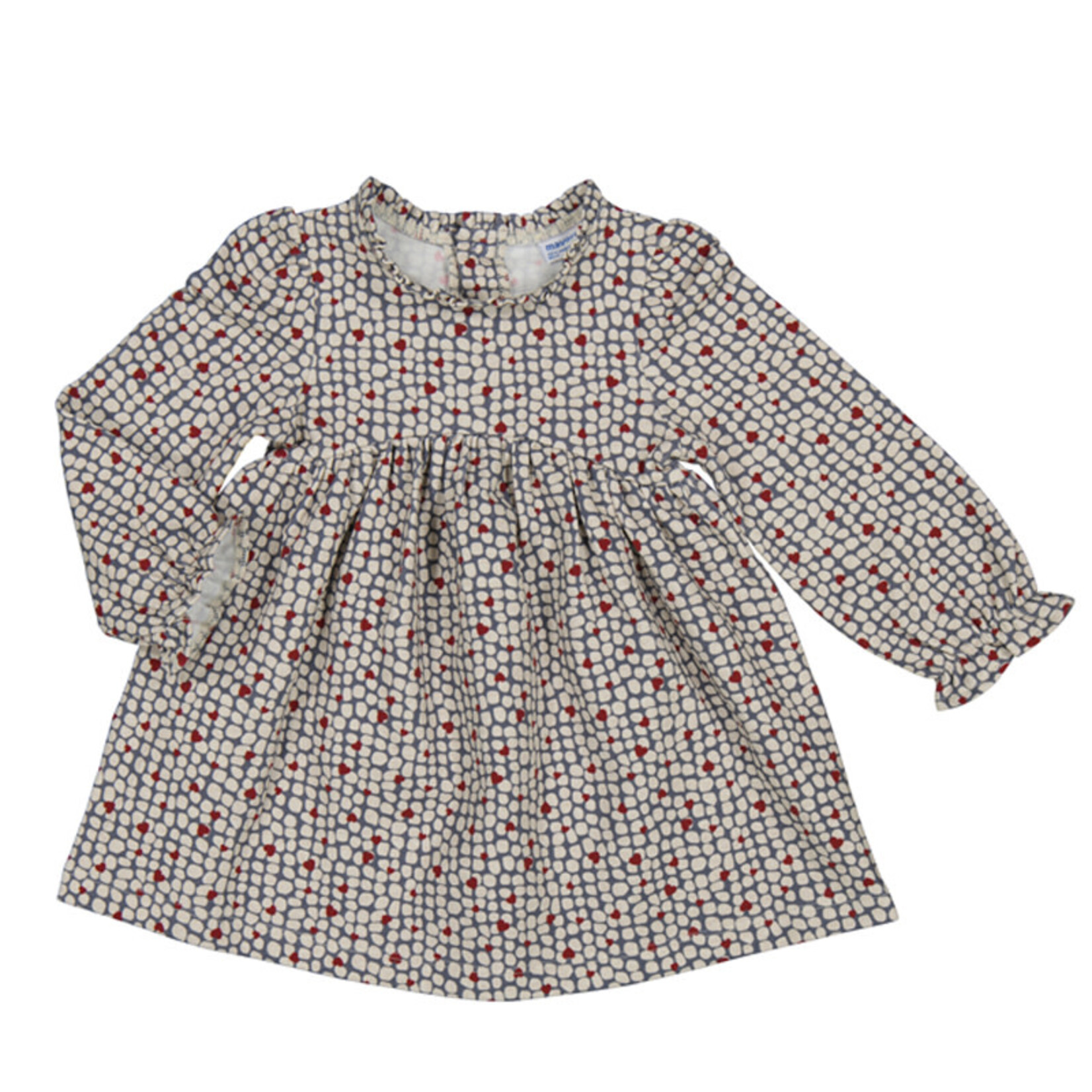 Mayoral MAYORAL - Long-sleeved dress with gray pattern and red hearts