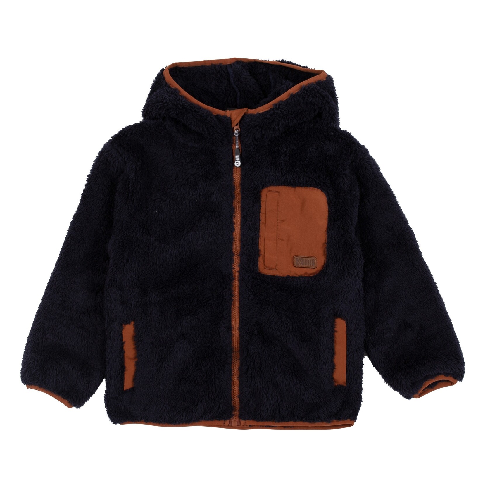 Nanö NANÖ - Veste/Manteau mi-saison à capuchon en sherpa - Marine et brun