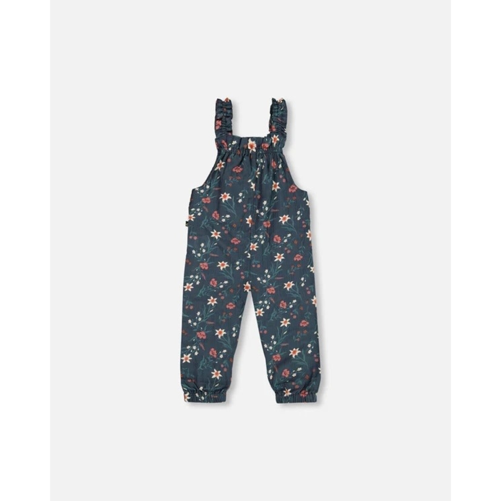 Deux par Deux DEUX PAR DEUX - Teal floral print Muslin overalls 'Edelweiss'