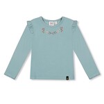 Deux par Deux DEUX PAR DEUX - Ultra soft longsleeve grey green rib t-shirt  with embroideries at neck - 'Edelweiss'