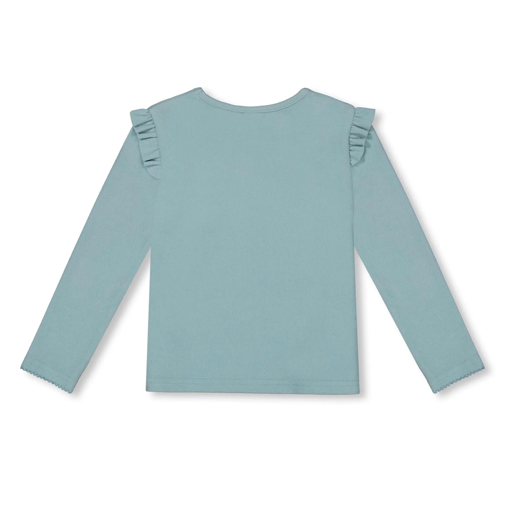 Deux par Deux DEUX PAR DEUX - Ultra soft longsleeve grey green rib t-shirt  with embroideries at neck - 'Edelweiss'