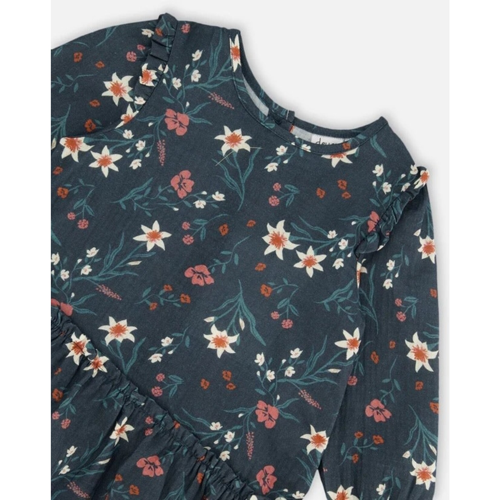 Deux par Deux DEUX PAR DEUX - Blouse longue/tunique en mousseline sarcelle imprimé fleurs 'Edelweiss'