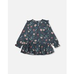 Deux par Deux DEUX PAR DEUX - Printed Muslin Long Top Teal With Flowers 'Edelweiss'