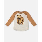 Deux par Deux DEUX PAR DEUX - Brown and Heather Grey Raglan Long Sleeve T-Shirt With Bear Print 'B.O.Y.S'