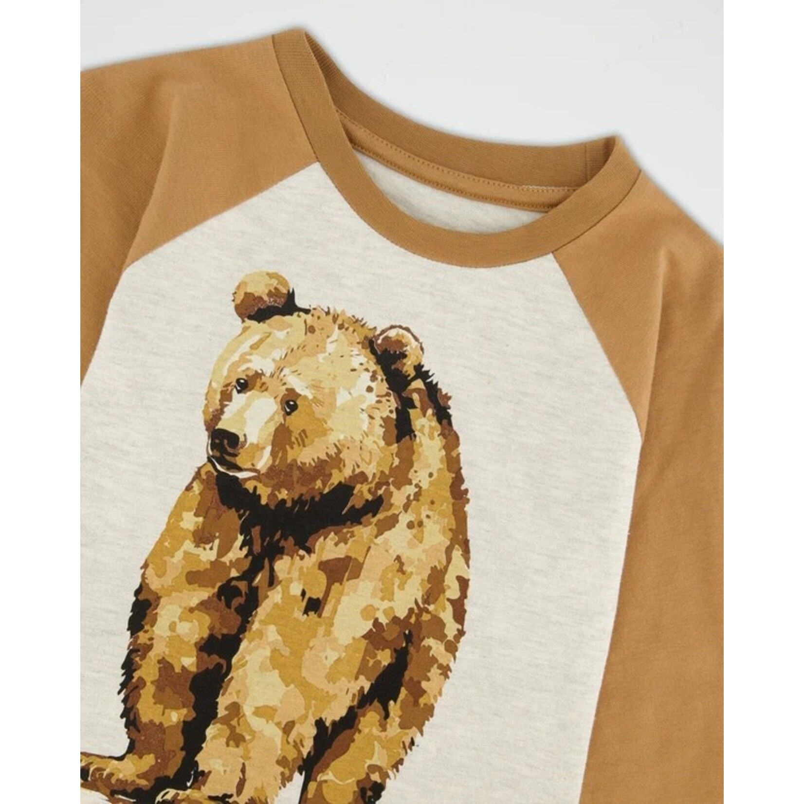 Deux par Deux DEUX PAR DEUX - T-shirt à manches longues raglan brun et gris chiné avec imprimé d'ours 'B.O.Y.S'