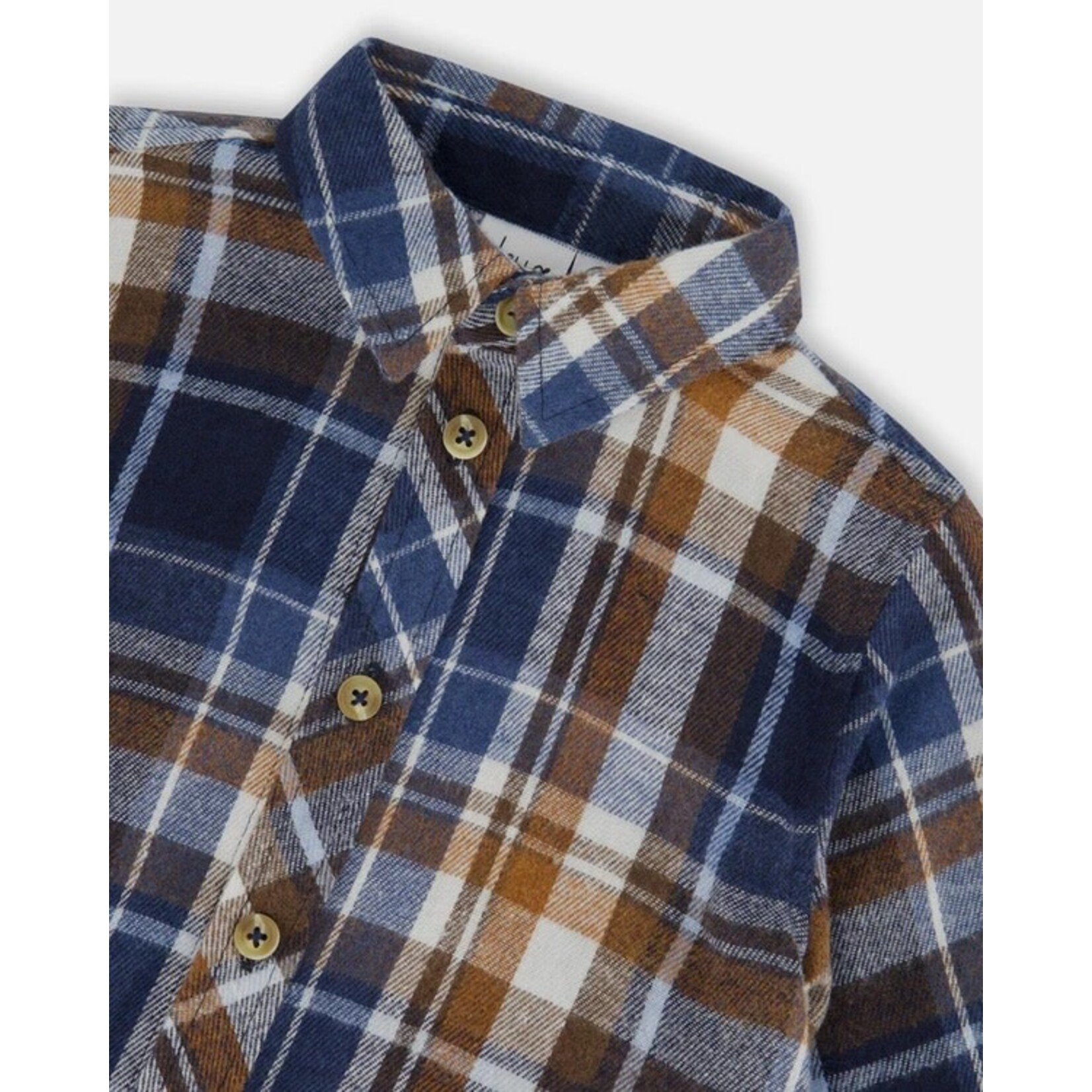 Deux par Deux DEUX PAR DEUX - Chemise en flanelle à carreaux bleu et noisette 'Aventure en forêt'