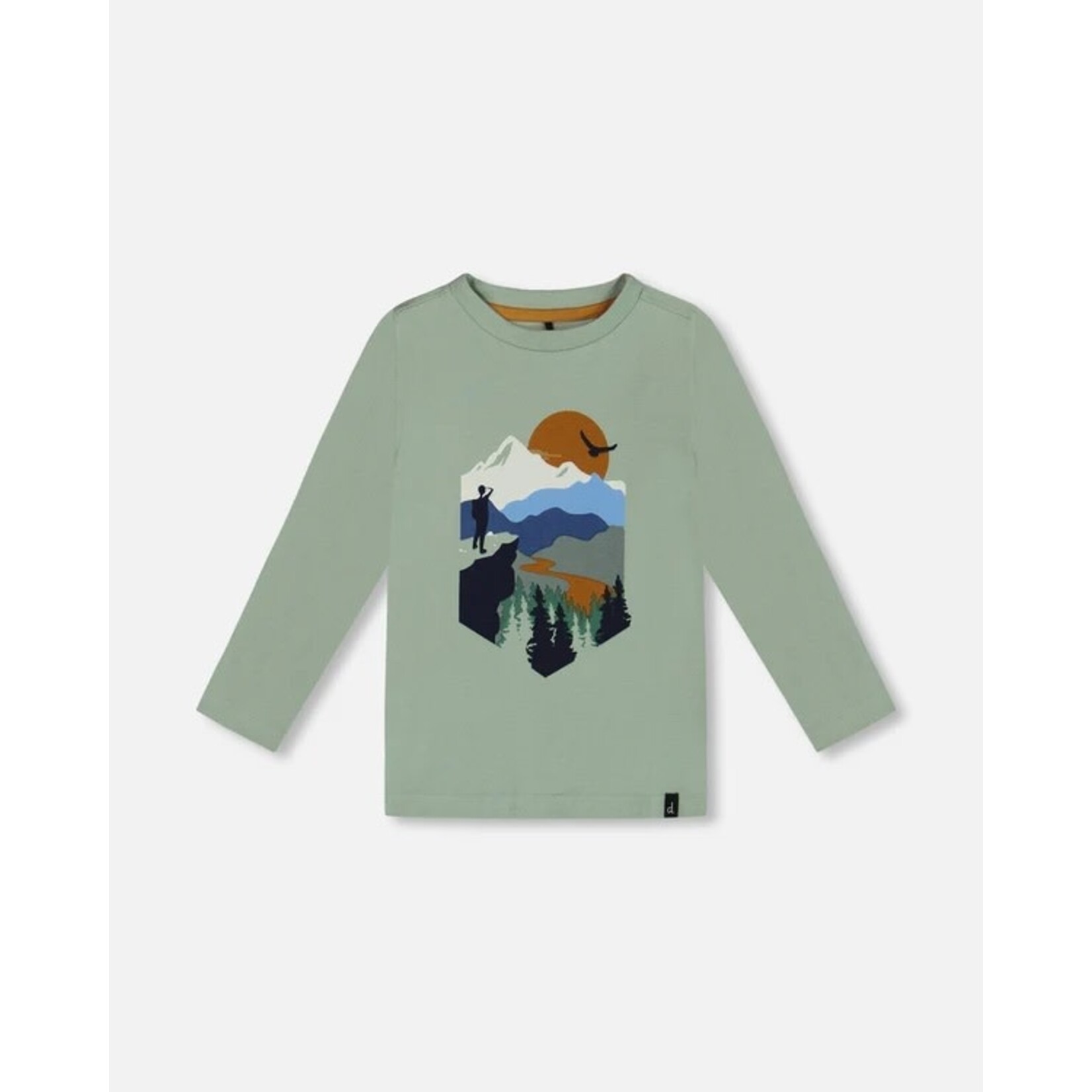 Deux par Deux DEUX PAR DEUX - Sage Long Sleeve T-Shirt with Mountain Print 'Forest Adventure'