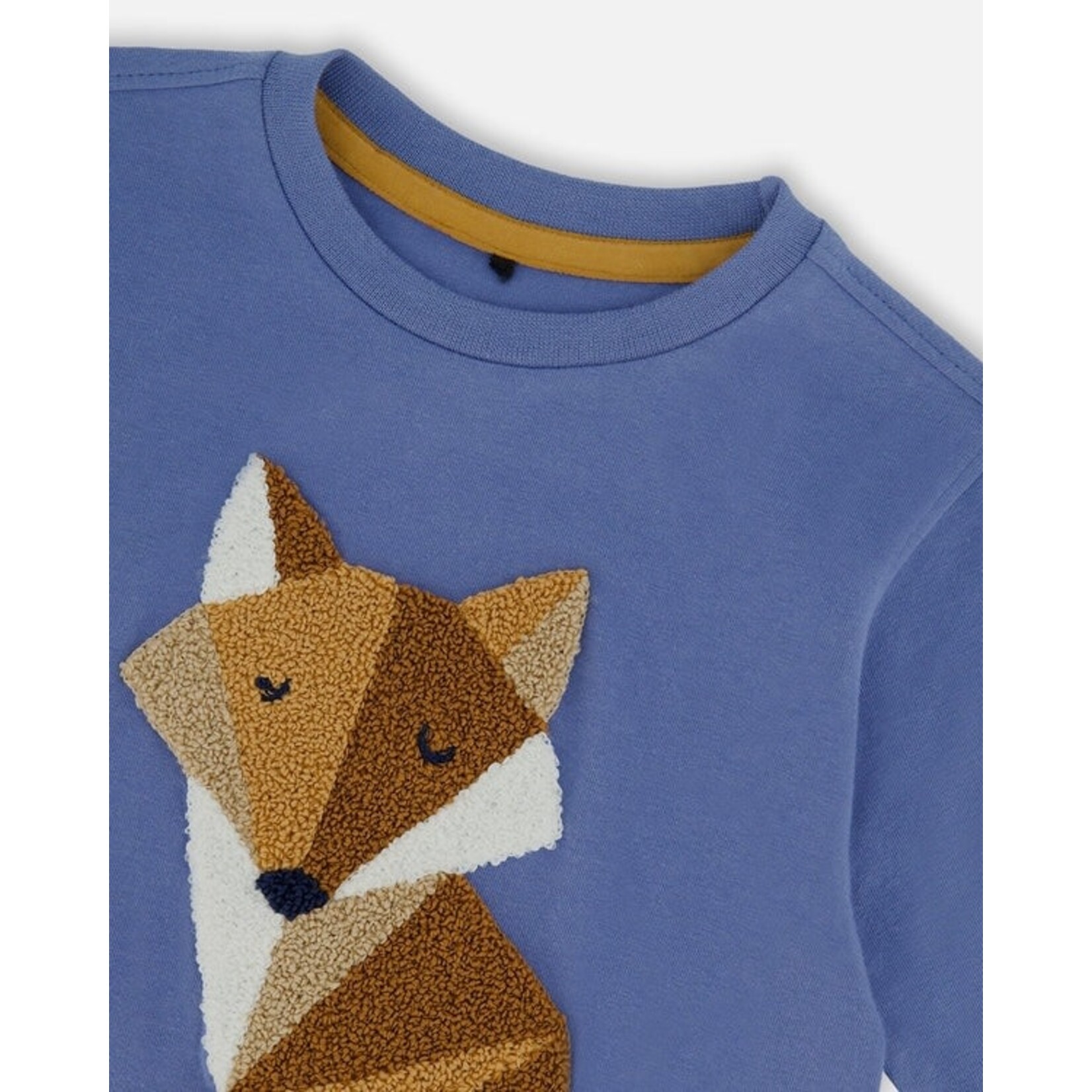 Deux par Deux DEUX PAR DEUX - Blue Long Sleeve T-Shirt with Fox Appliqué 'Forest Adventure'