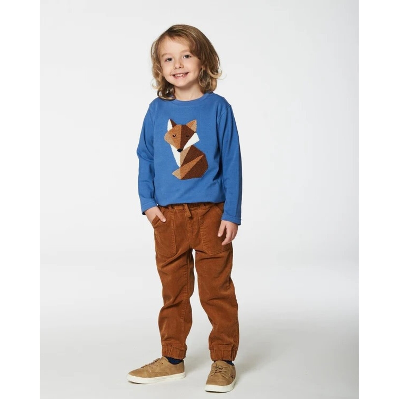 Deux par Deux DEUX PAR DEUX - Blue Long Sleeve T-Shirt with Fox Appliqué 'Forest Adventure'