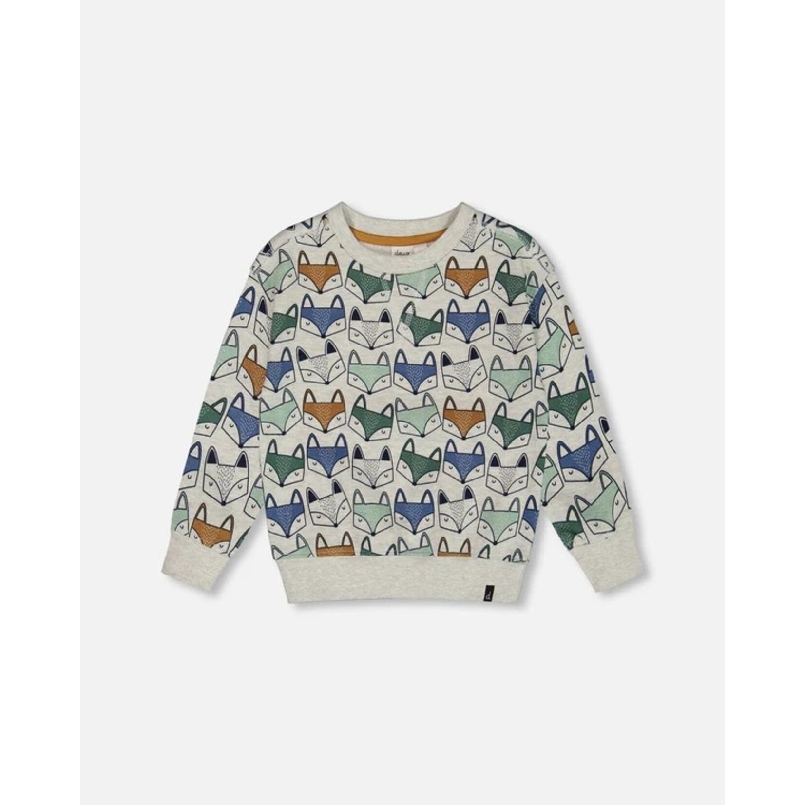 Deux par Deux DEUX PAR DEUX - Heather Grey Fleece Sweatshirt with All-Over Fox Print 'Forest Adventure'