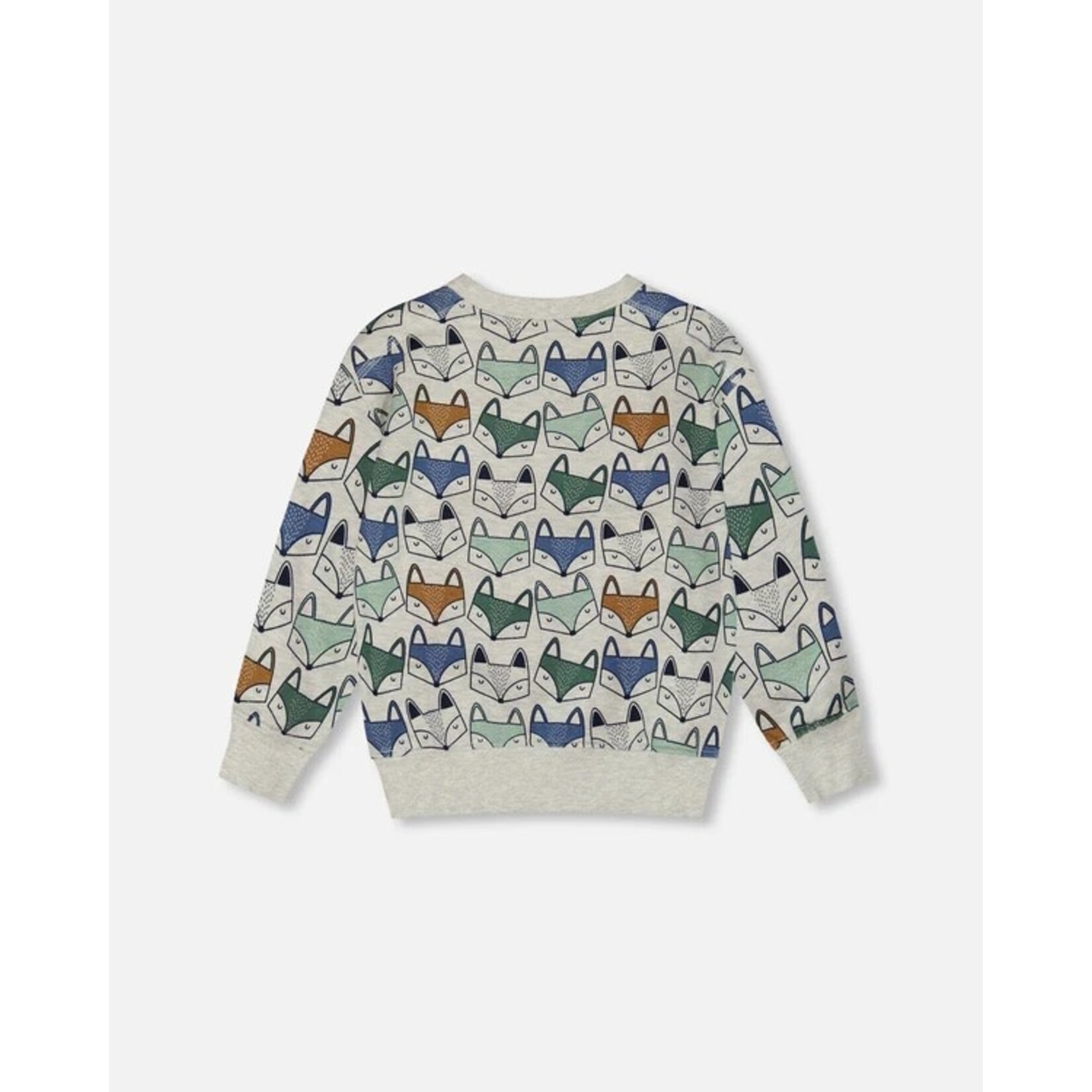 Deux par Deux DEUX PAR DEUX - Heather Grey Fleece Sweatshirt with All-Over Fox Print 'Forest Adventure'