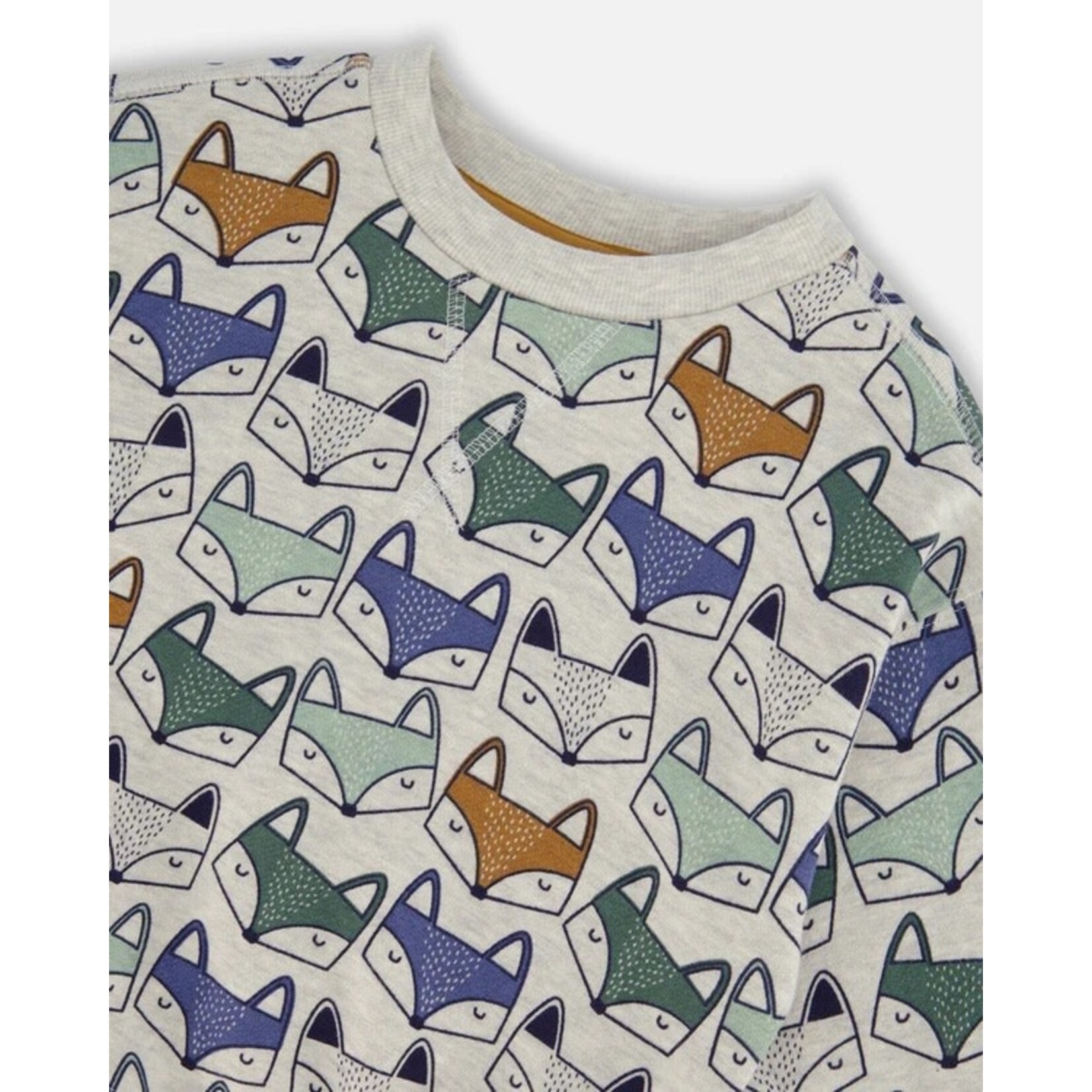 Deux par Deux DEUX PAR DEUX - Heather Grey Fleece Sweatshirt with All-Over Fox Print 'Forest Adventure'