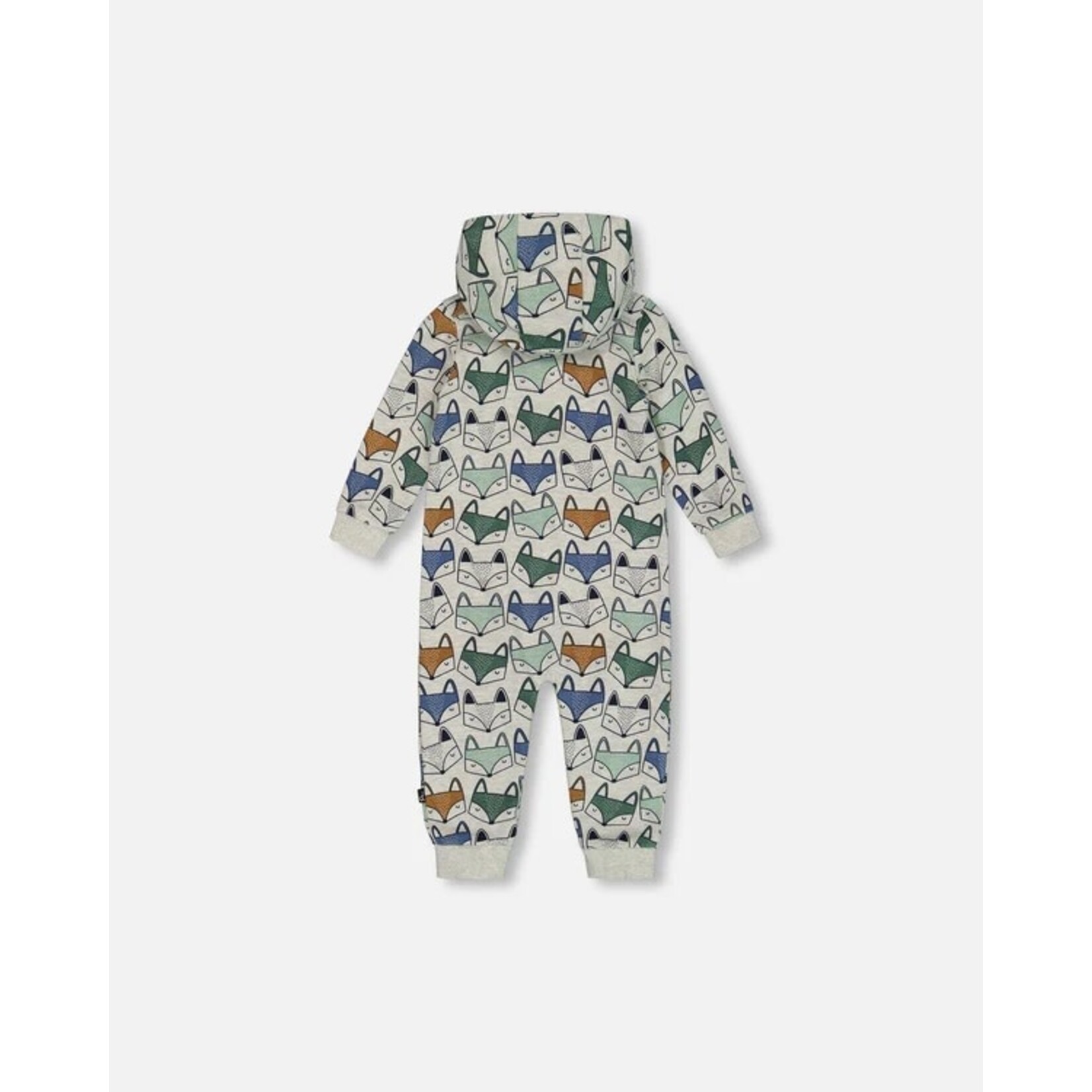 Deux par Deux DEUX PAR DEUX - Heather Grey Hooded Fleece Jumpsuit with All-Over Fox Print 'Forest Adventure'