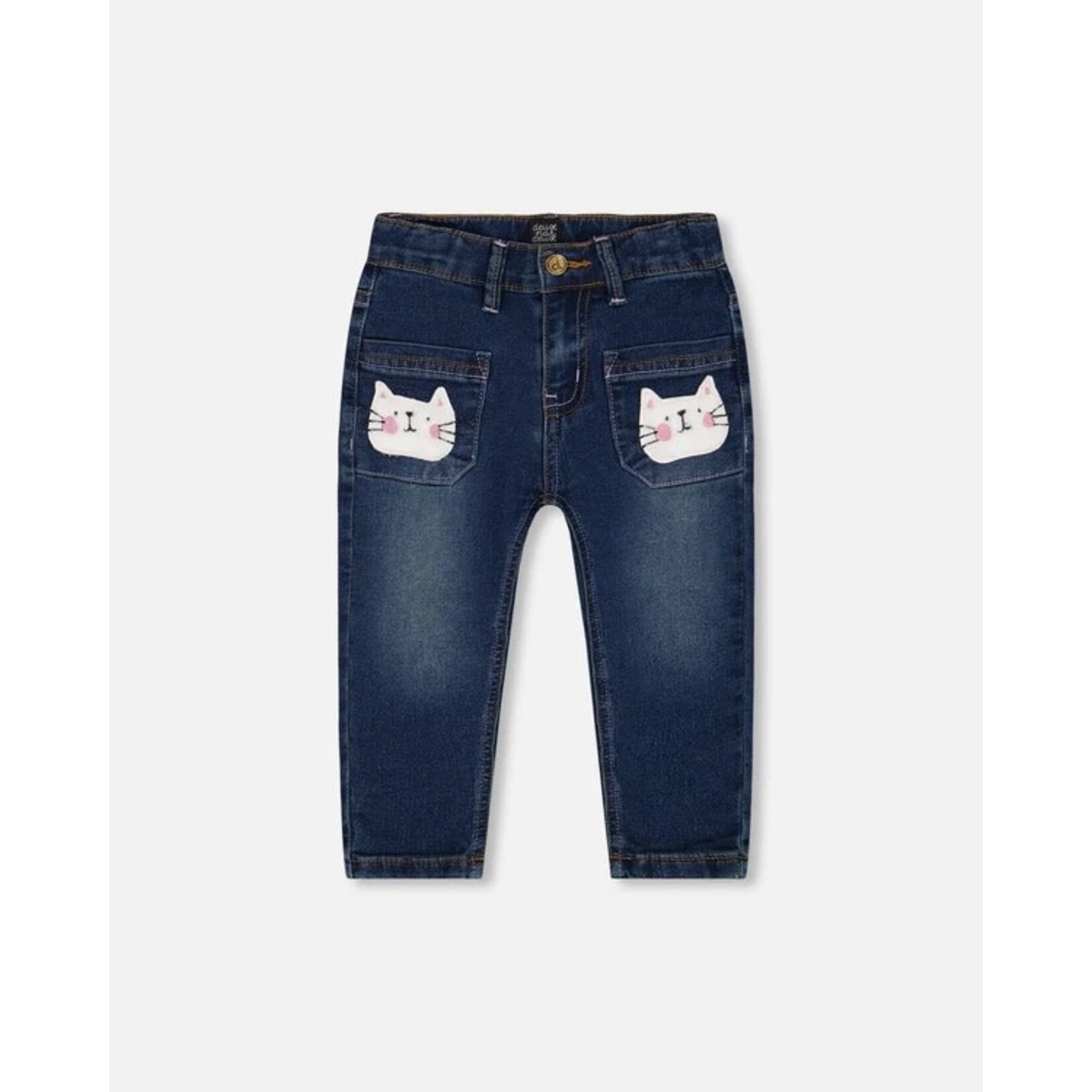 Deux par Deux DEUX PAR DEUX - Jeans en denim foncé avec poches appliqué de chat 'Minoi de minets'