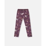 Deux par Deux DEUX PAR DEUX - Purple Leggings with Flower and Cat Print 'Cathy the Cat'