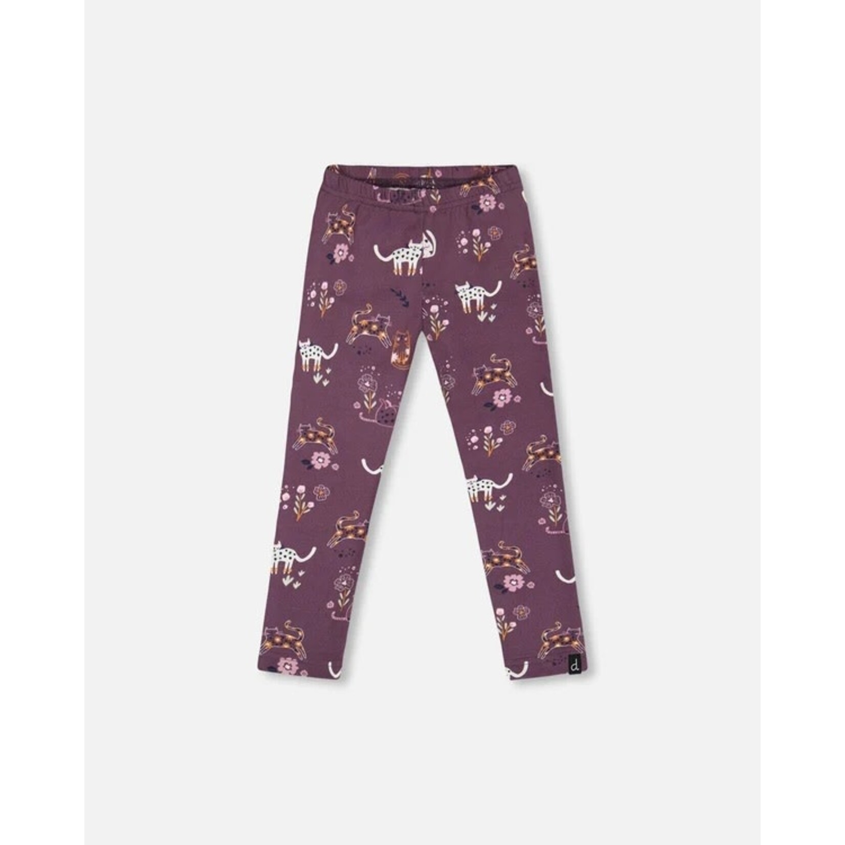 Deux par Deux DEUX PAR DEUX - Legging mauve avec imprimé de fleurs et de chats 'Minoi de minets'