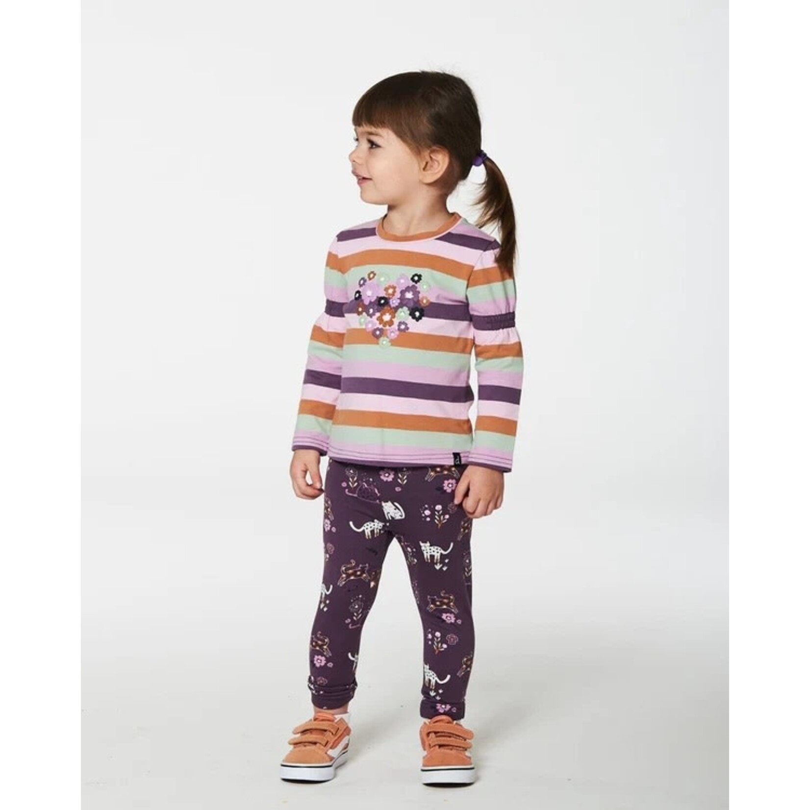 Deux par Deux DEUX PAR DEUX - Legging mauve avec imprimé de fleurs et de chats 'Minoi de minets'