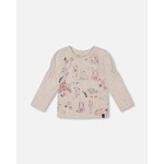 Deux par Deux DEUX PAR DEUX - Heather Grey Long Sleeve T-Shirt with Flower and Cat Print 'Cathy the Cat'