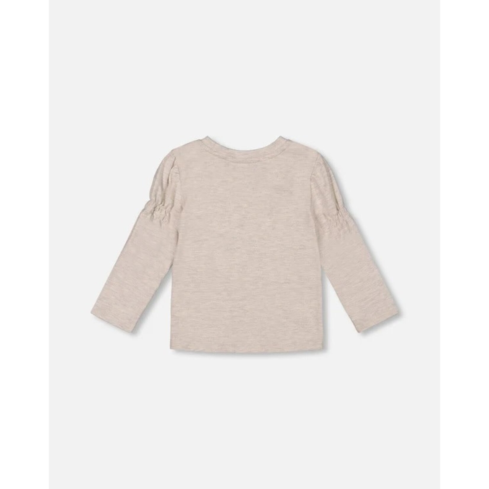 Deux par Deux DEUX PAR DEUX - Heather Grey Long Sleeve T-Shirt with Flower and Cat Print 'Cathy the Cat'