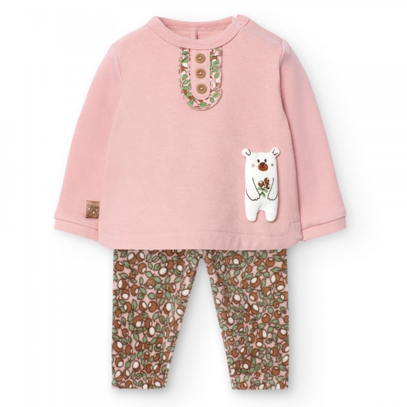 BOBOLI 2 Piece Set Pink Sweater with Bear Applique and Printed Vel La Culotte a l Envers