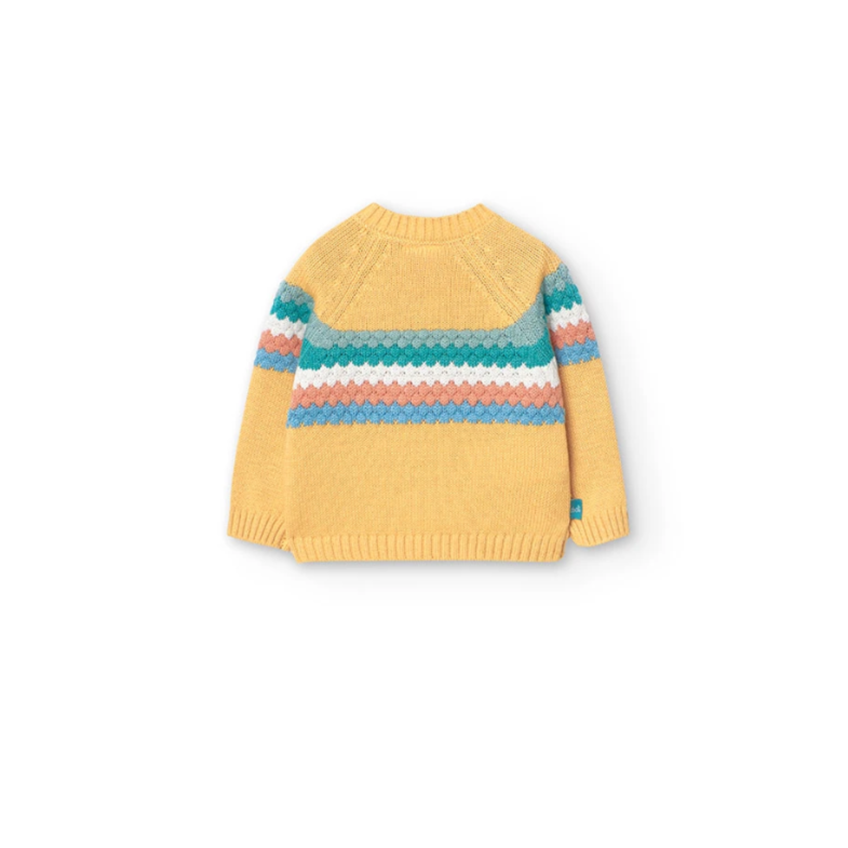 Boboli BOBOLI - Yellow Knitted Sweater with Multicolor Stripes and Frog Head Appliqué