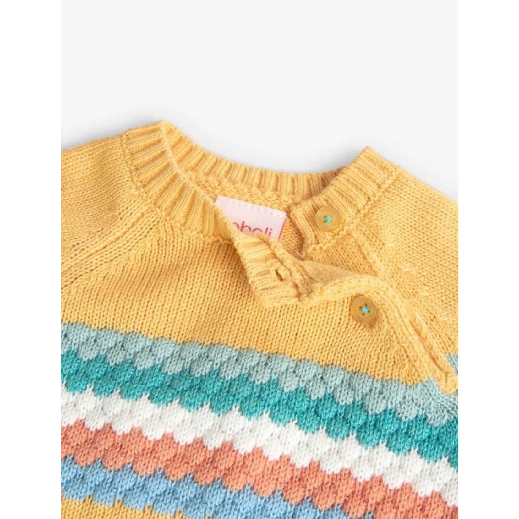 Boboli BOBOLI - Yellow Knitted Sweater with Multicolor Stripes and Frog Head Appliqué