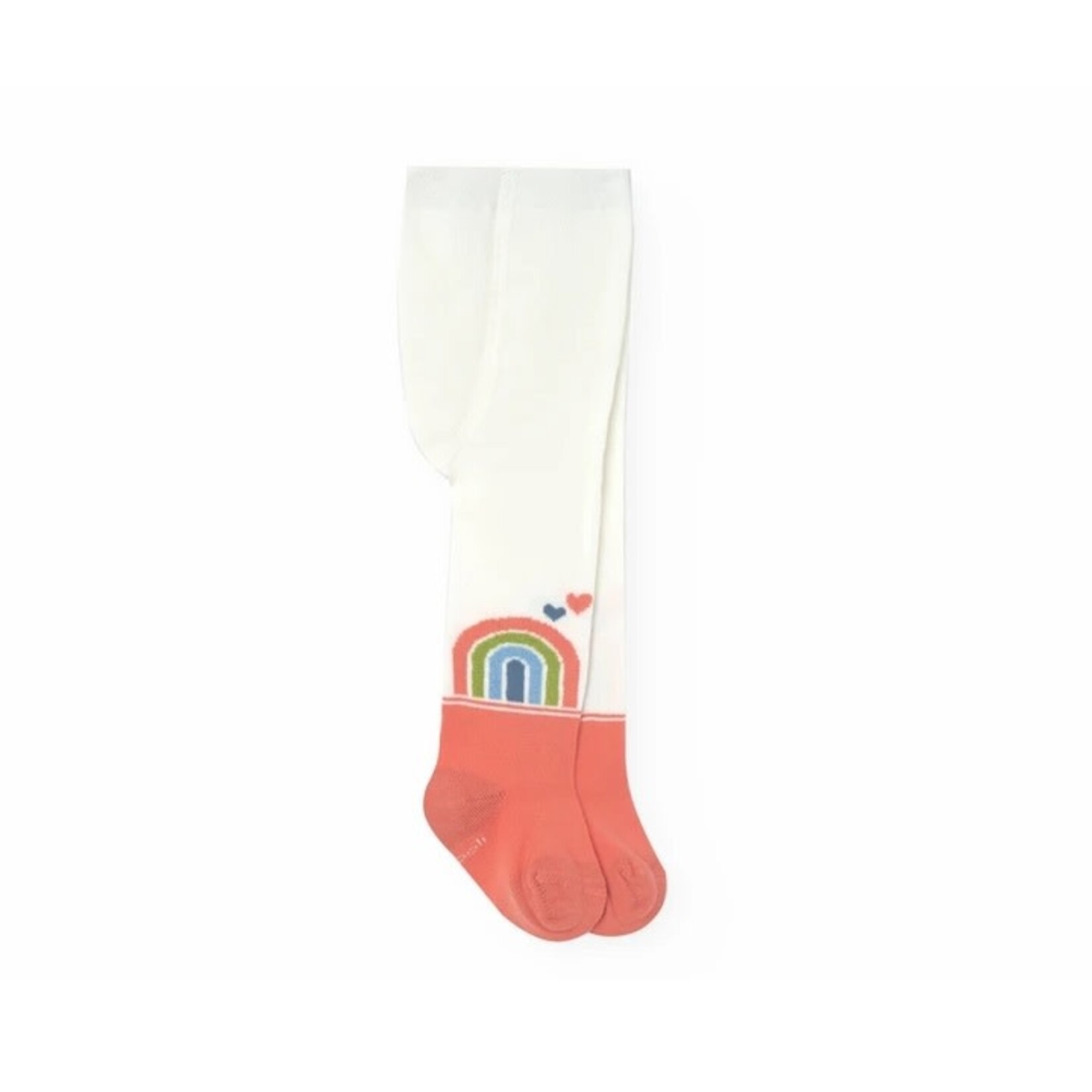 Boboli BOBOLI - Collants pour bébé blanc avec pieds corail et imprimé d'arc-en-ciel