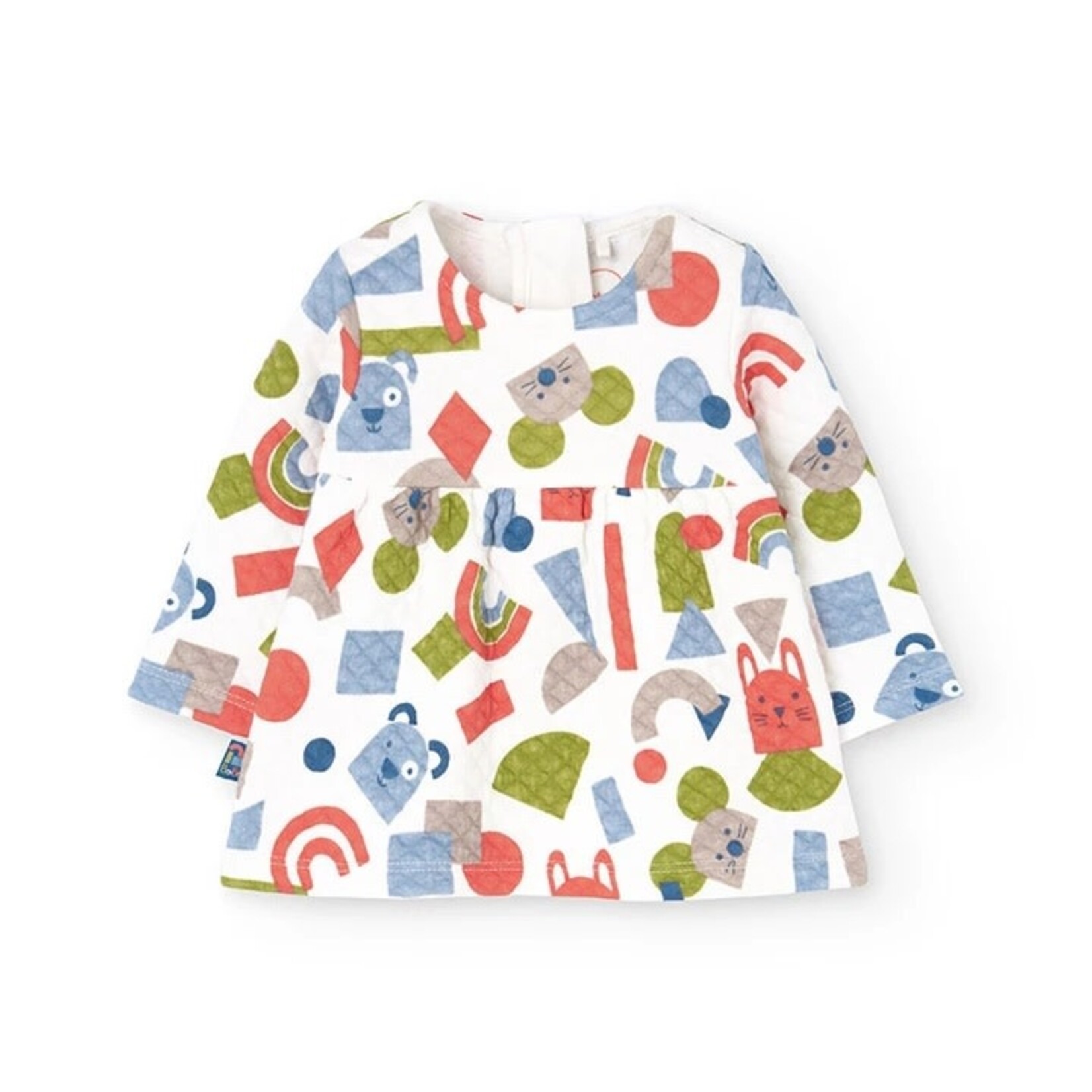 BOBOLI Quilted Long Sleeve Dress with Colorful Shapes and Animal Pri La Culotte a l Envers