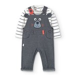 Boboli BOBOLI - Ensemble cache-couche rayé et salopette grise avec appliqué visage d'ours