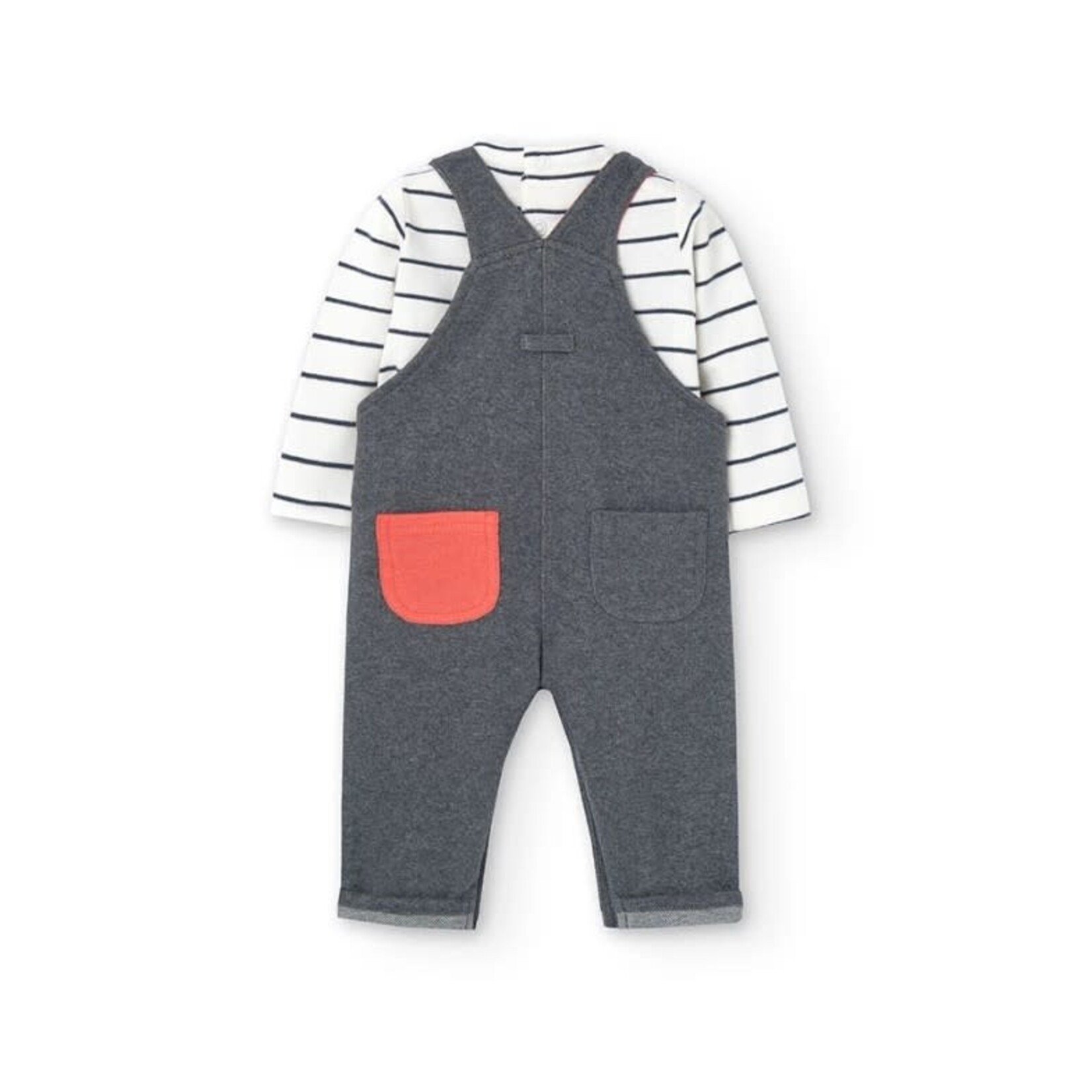 Boboli BOBOLI - Ensemble cache-couche rayé et salopette grise avec appliqué visage d'ours