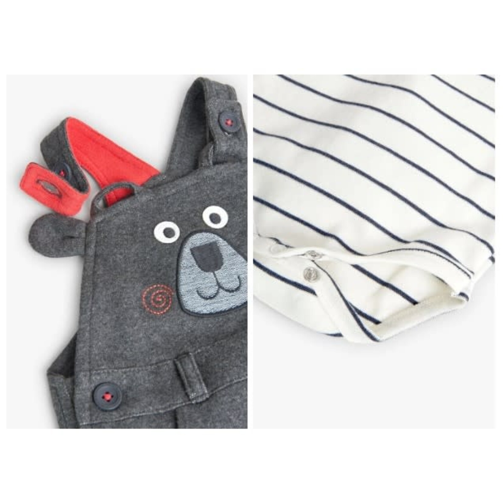 Boboli BOBOLI - 2-Piece Set - Striped Bodysuit and Grey Overall with Bear Face Applique