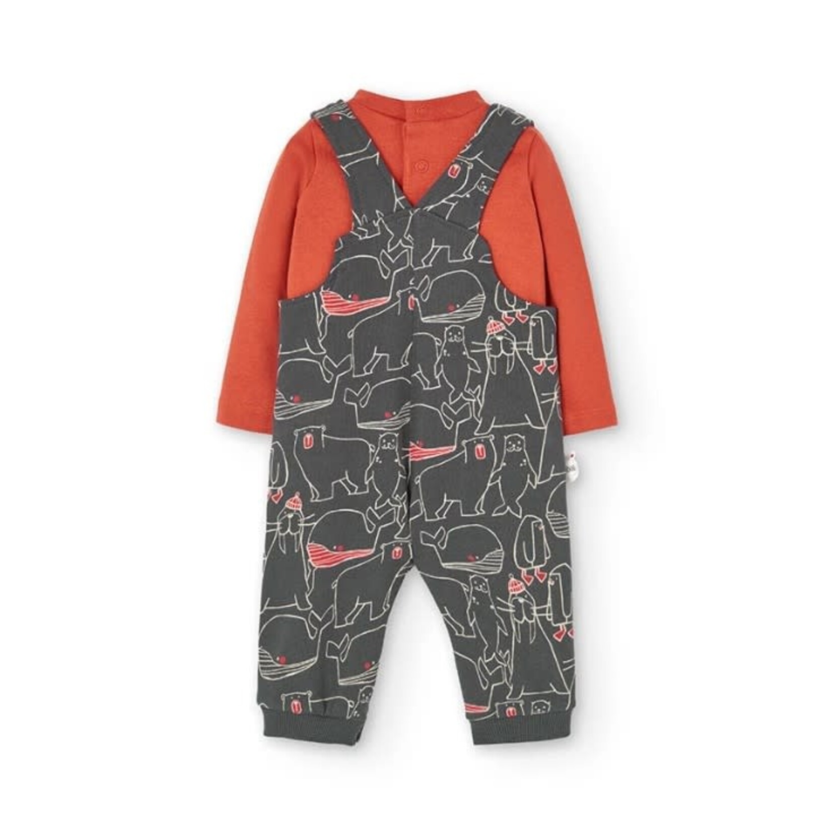 Boboli BOBOLI - 2-Piece Set - Burnt Orange Bodysuit and Gray Overalls with Arctic Friends Print