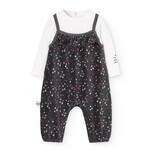 Boboli BOBOLI - 2-Piece Set - White Bodysuit and Grey Overalls in Printed Corduroy