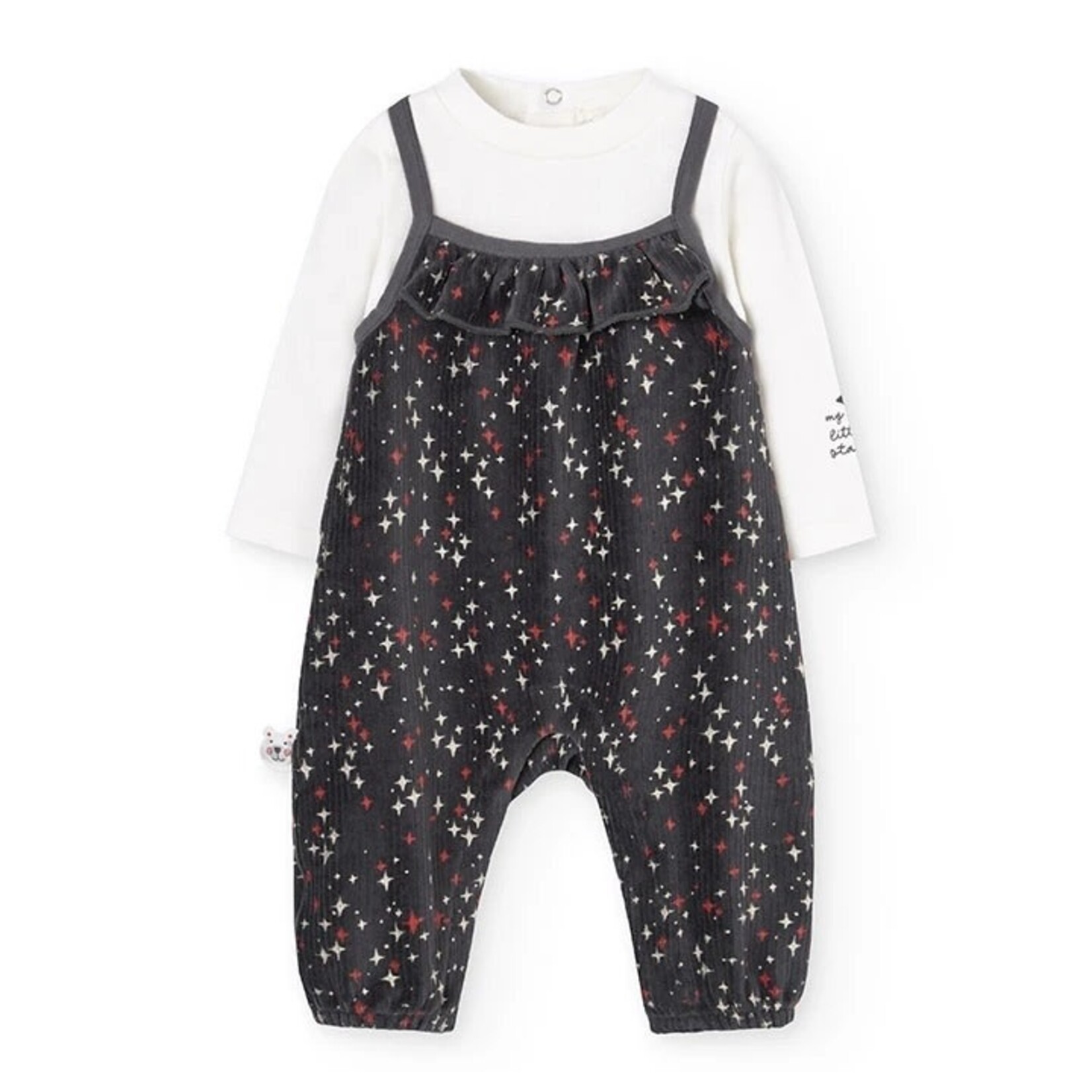 Boboli BOBOLI - 2-Piece Set - White Bodysuit and Grey Overalls in Printed Corduroy