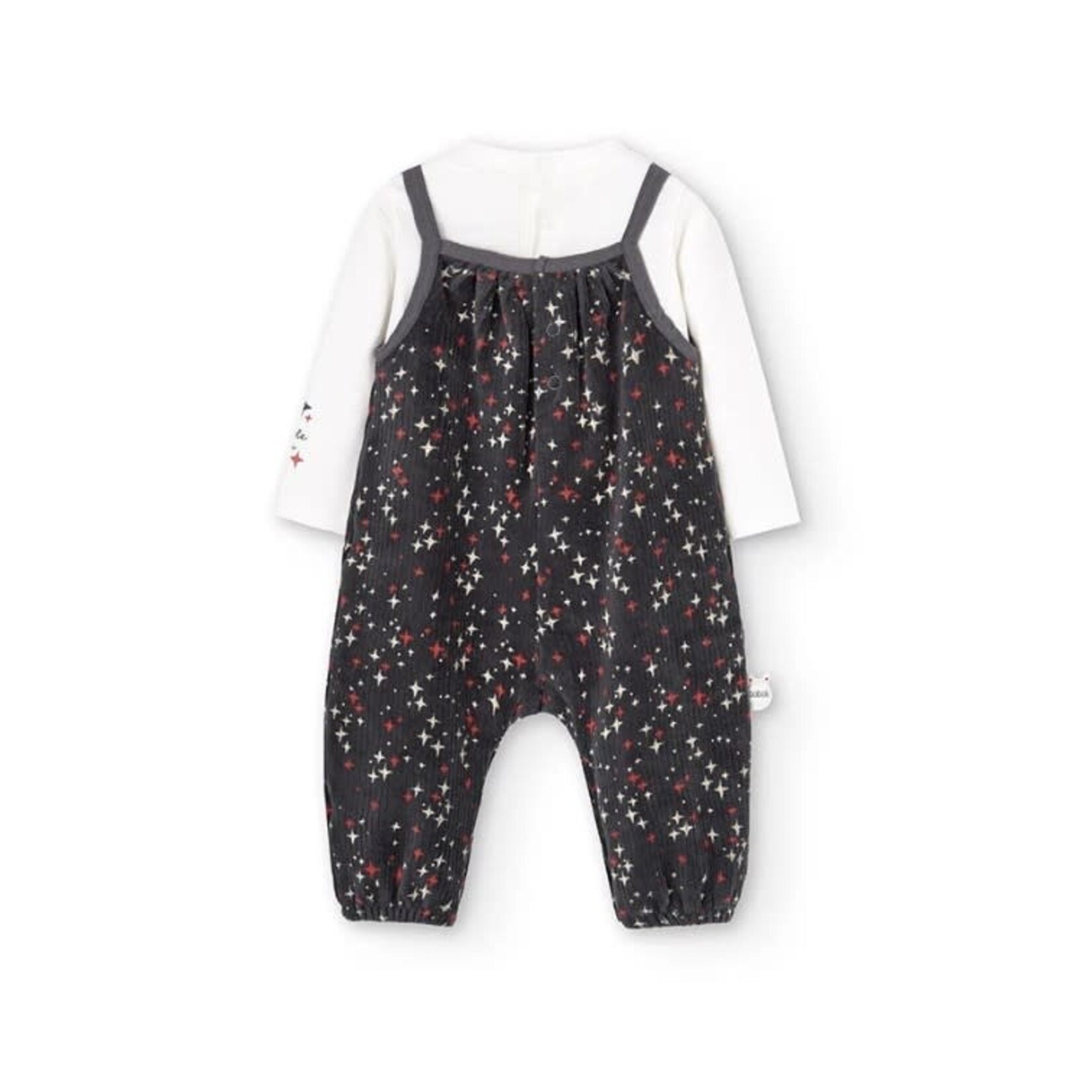 Boboli BOBOLI - 2-Piece Set - White Bodysuit and Grey Overalls in Printed Corduroy